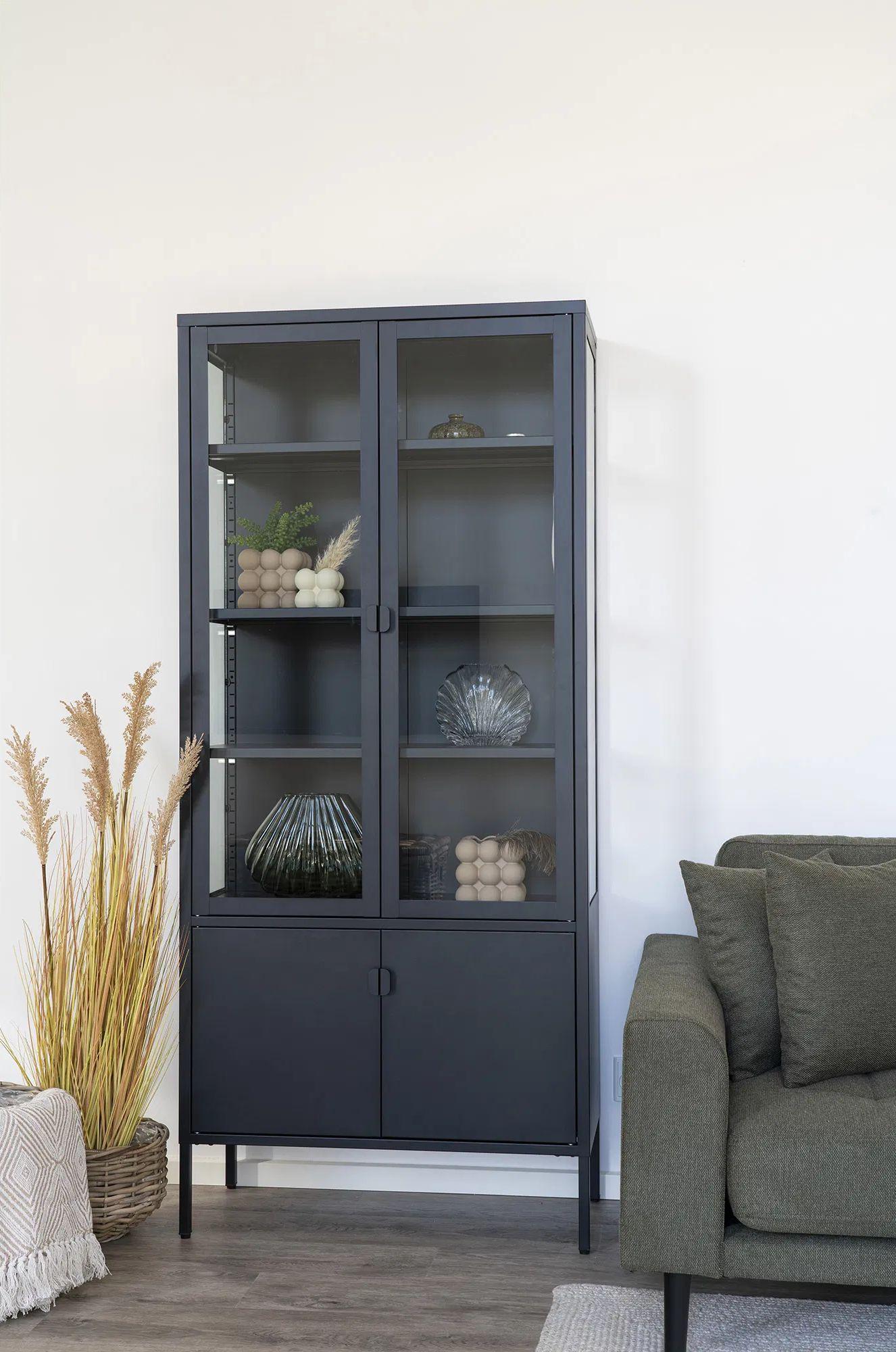 Product photograph of Nondalton Glass And Black Metal 4 Door Display Cabinet from Choice Furniture Superstore.