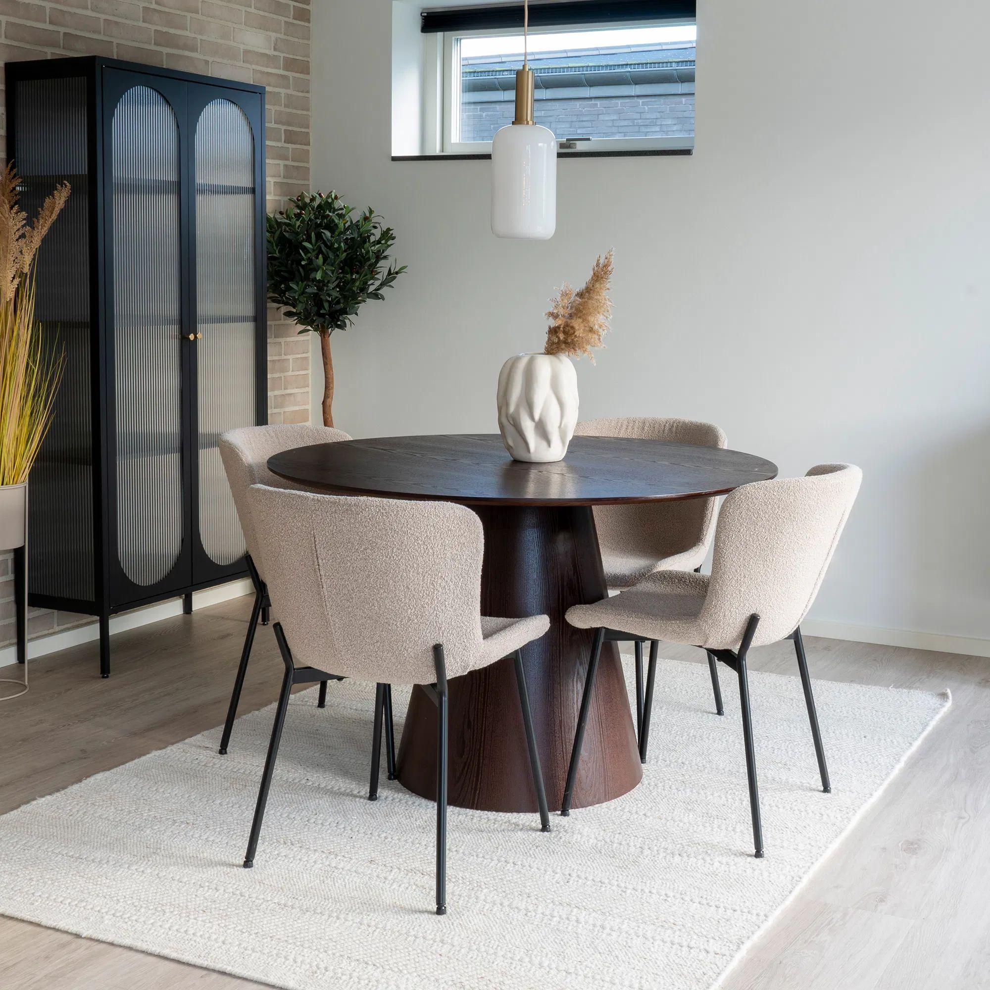 Product photograph of Ronco Dark Brown Round Dining Set With 4 Hymera Beige Chairs from Choice Furniture Superstore.