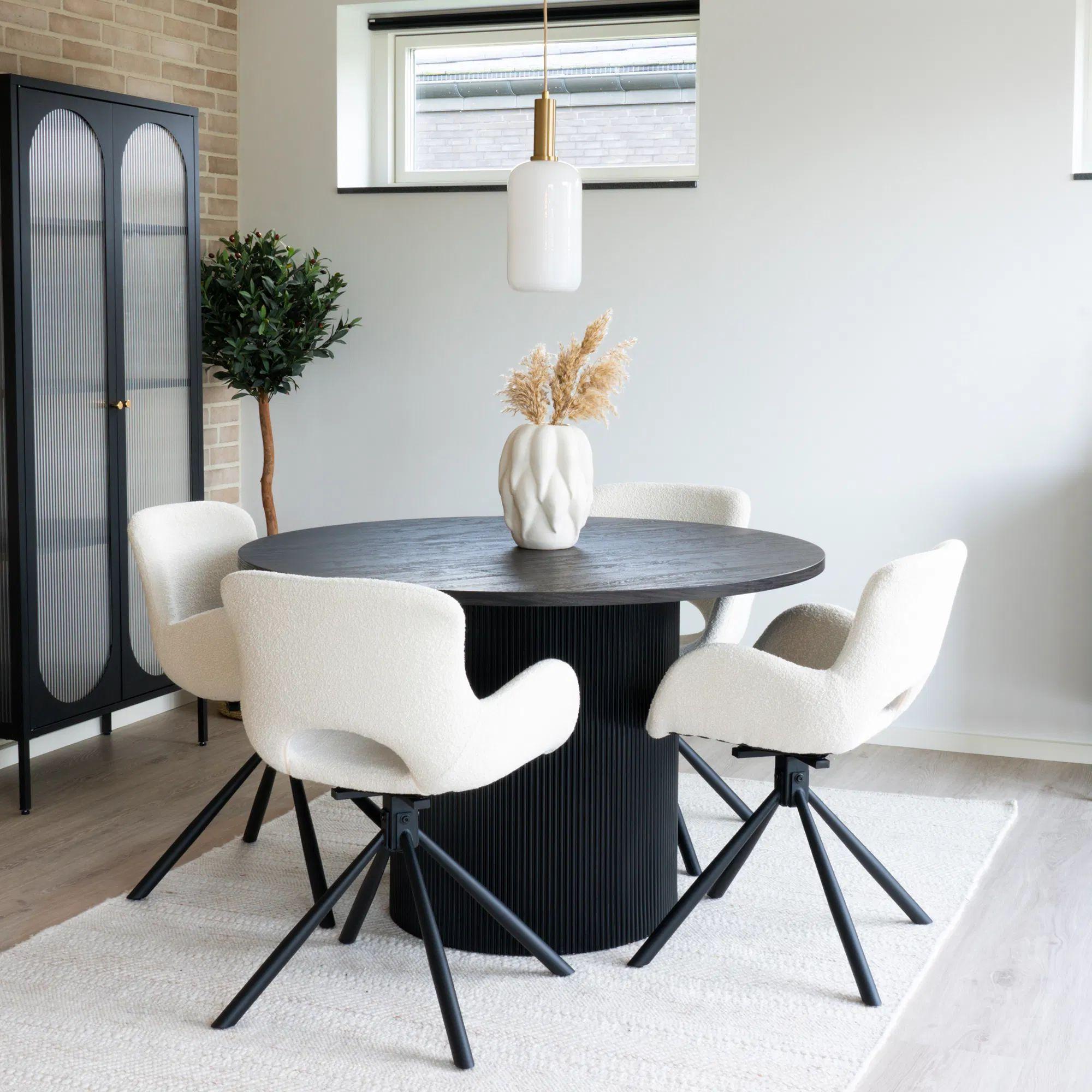 Product photograph of Tohatchi Dark Brown Round Dining Set With 4 Mauston Off-white Swivel Chairs from Choice Furniture Superstore.