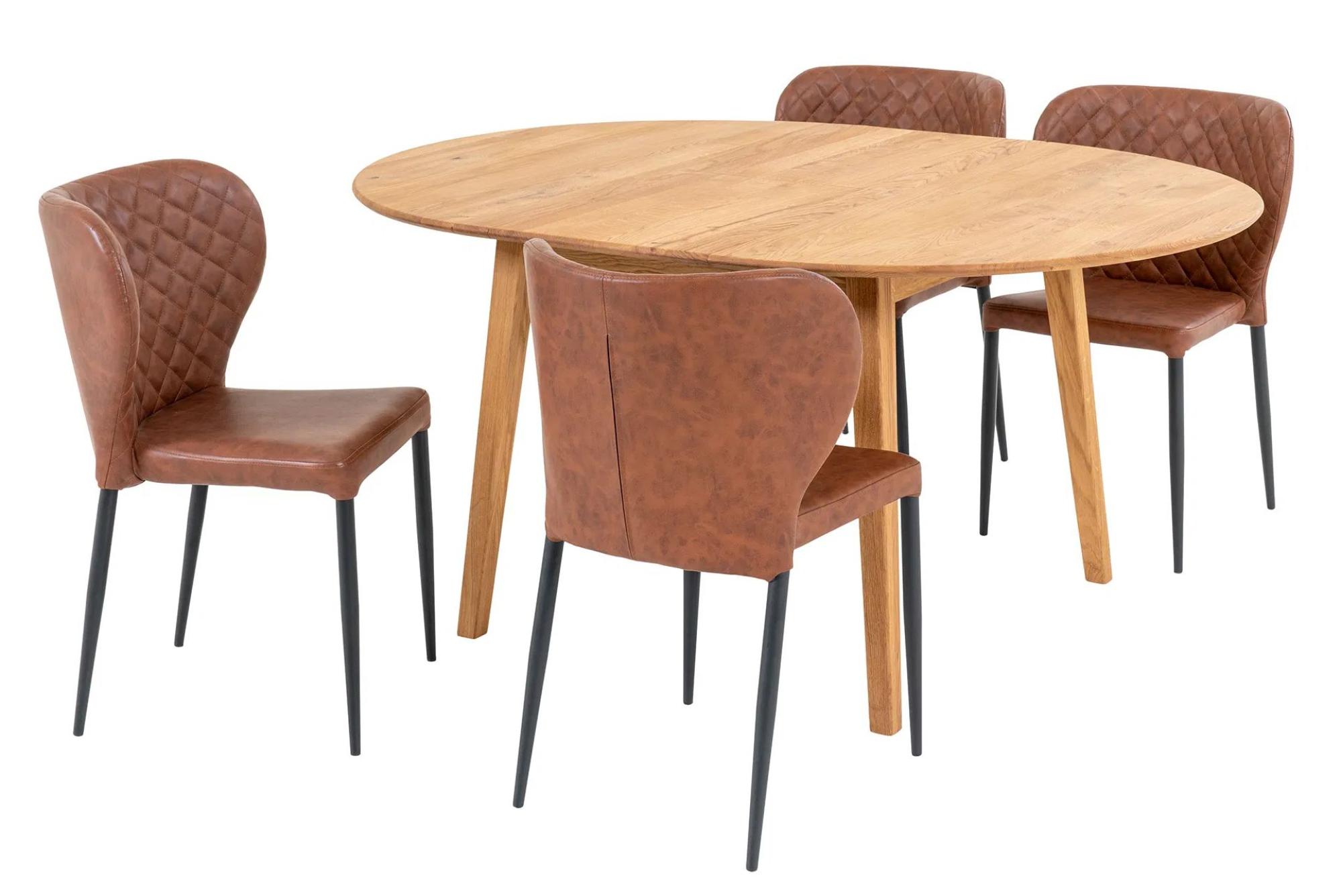 Product photograph of Forth Natural Round Extending Dining Set With 4 Nicut Vintage Brown Chairs from Choice Furniture Superstore.