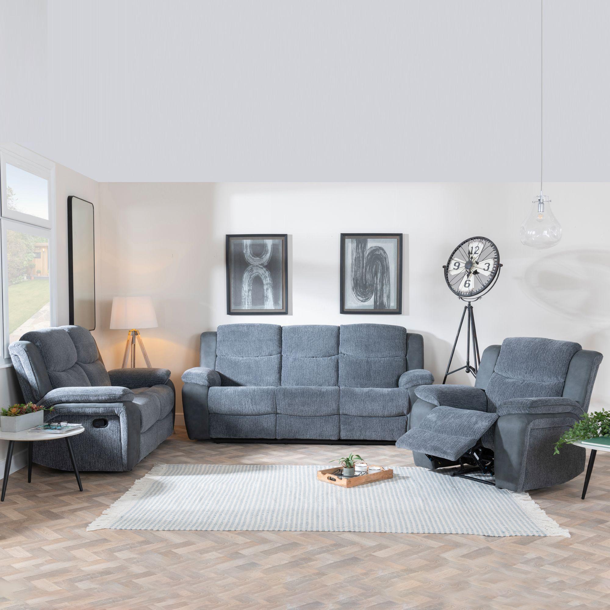 Product photograph of Legend Grey Fabric Recliner Sofa Set from Choice Furniture Superstore.