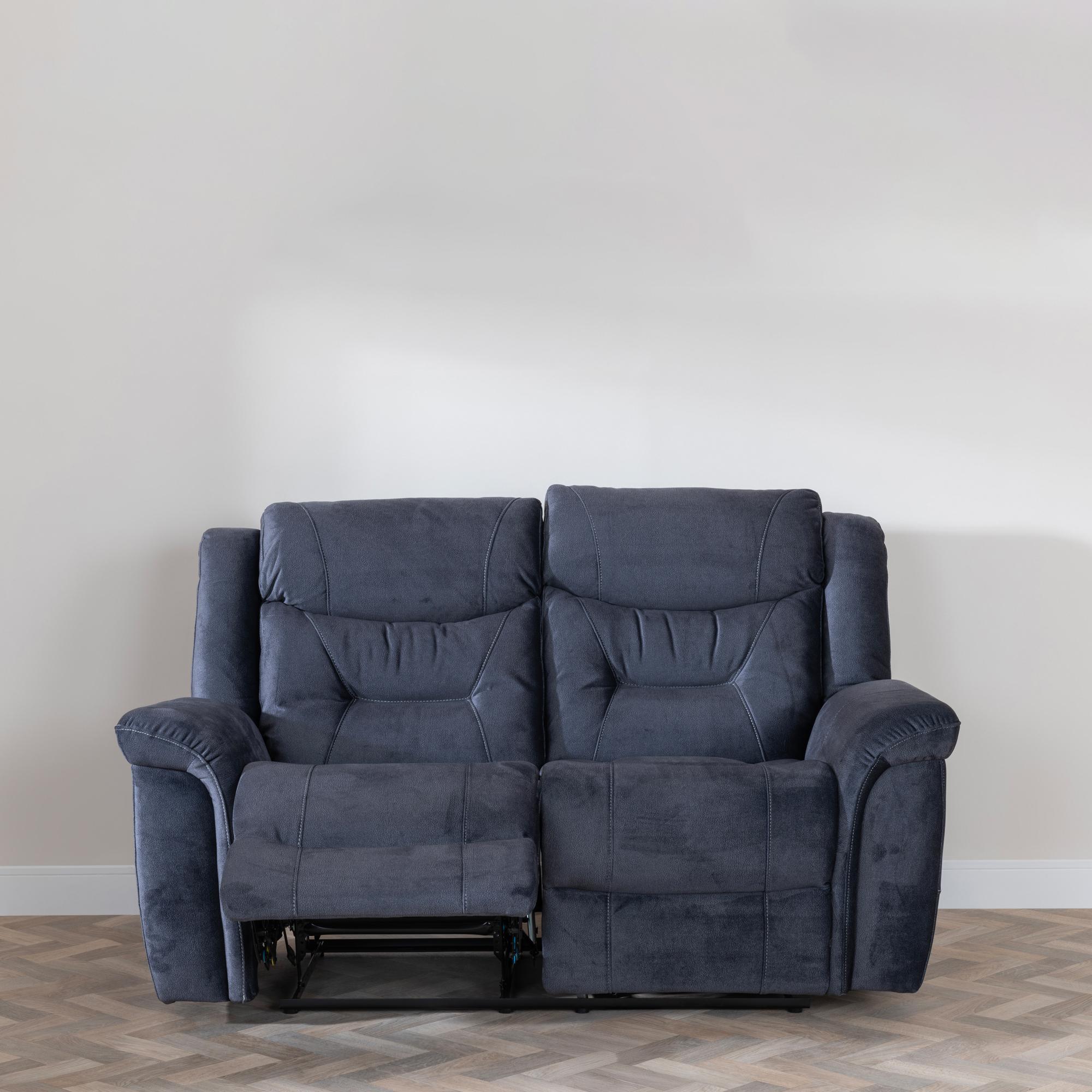 Product photograph of Dudley Silvano Blue Fabric 2 Seater Recliner Sofa from Choice Furniture Superstore.