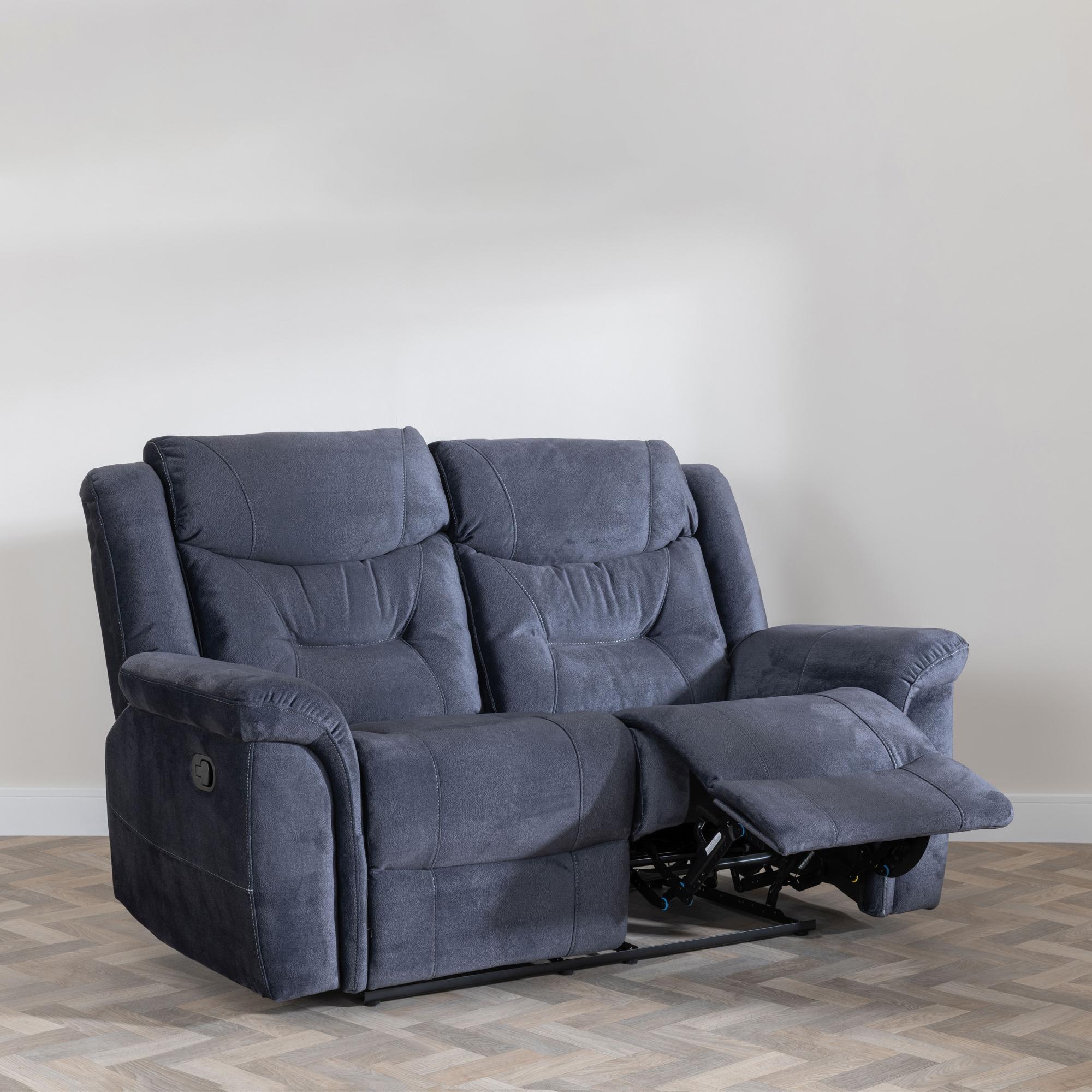 Product photograph of Dudley Silvano Blue Fabric 2 Seater Recliner Sofa from Choice Furniture Superstore.