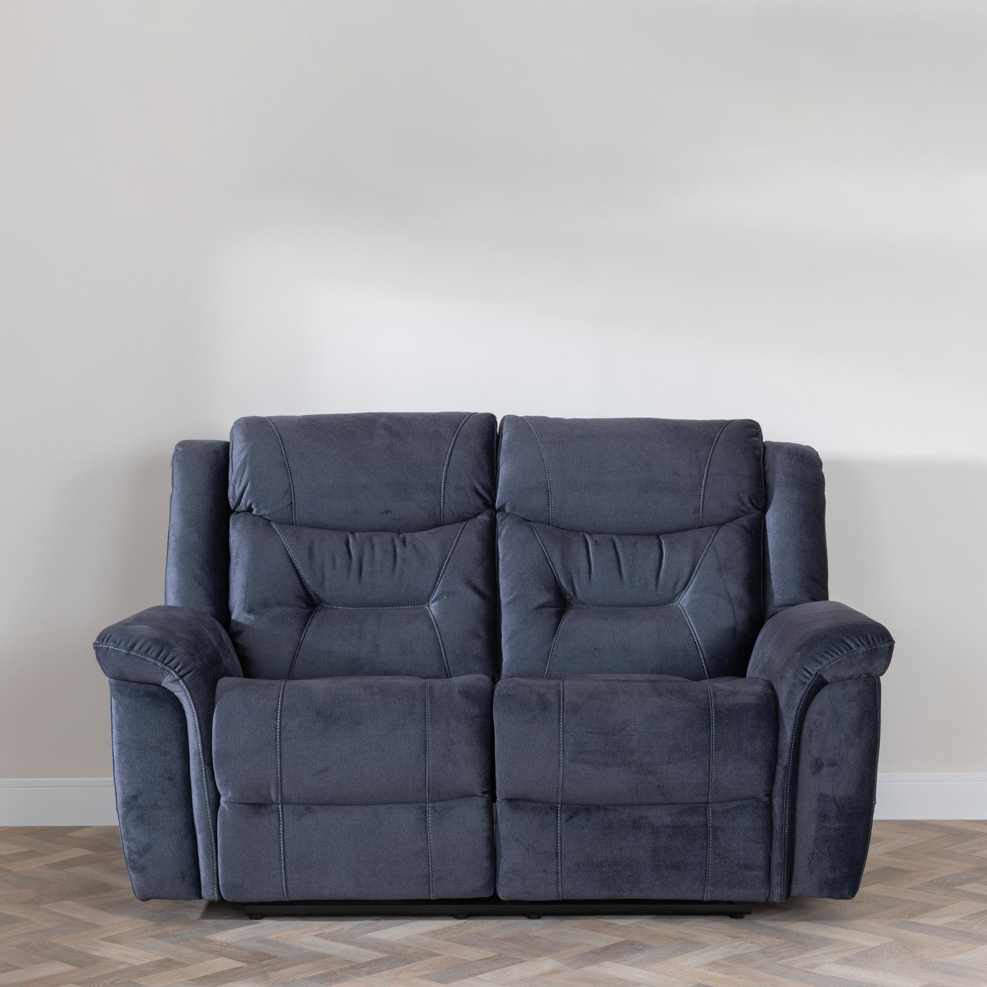 Product photograph of Dudley Silvano Blue Fabric 2 Seater Recliner Sofa from Choice Furniture Superstore.