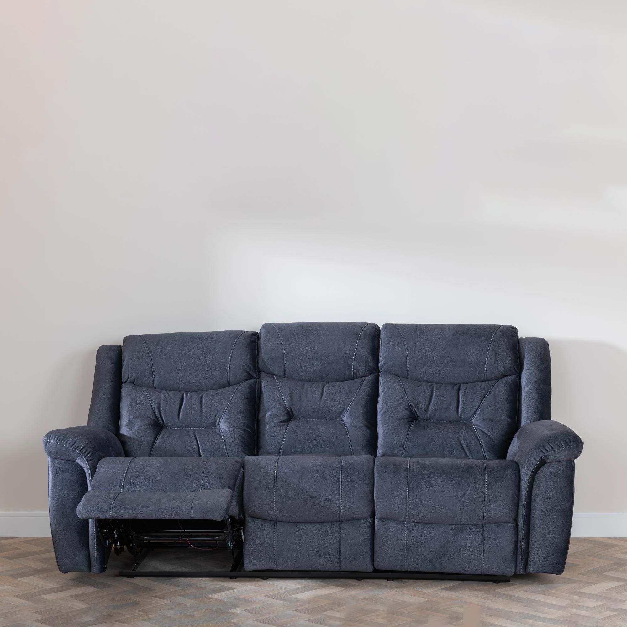 Product photograph of Dudley Silvano Blue Fabric 3 Seater Recliner Sofa from Choice Furniture Superstore.