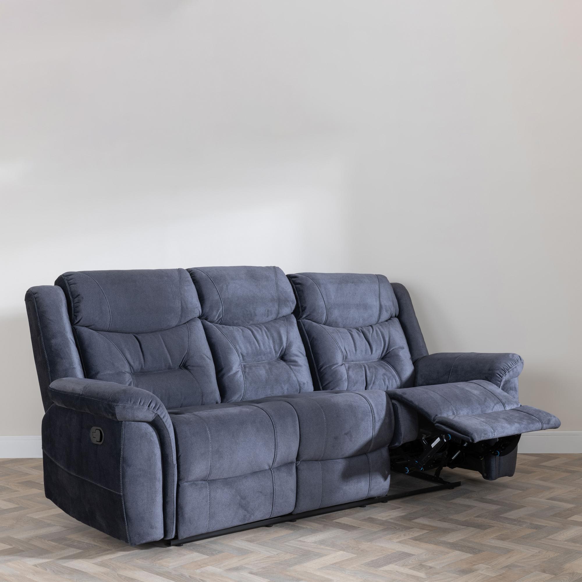 Product photograph of Dudley Silvano Blue Fabric 3 Seater Recliner Sofa from Choice Furniture Superstore.