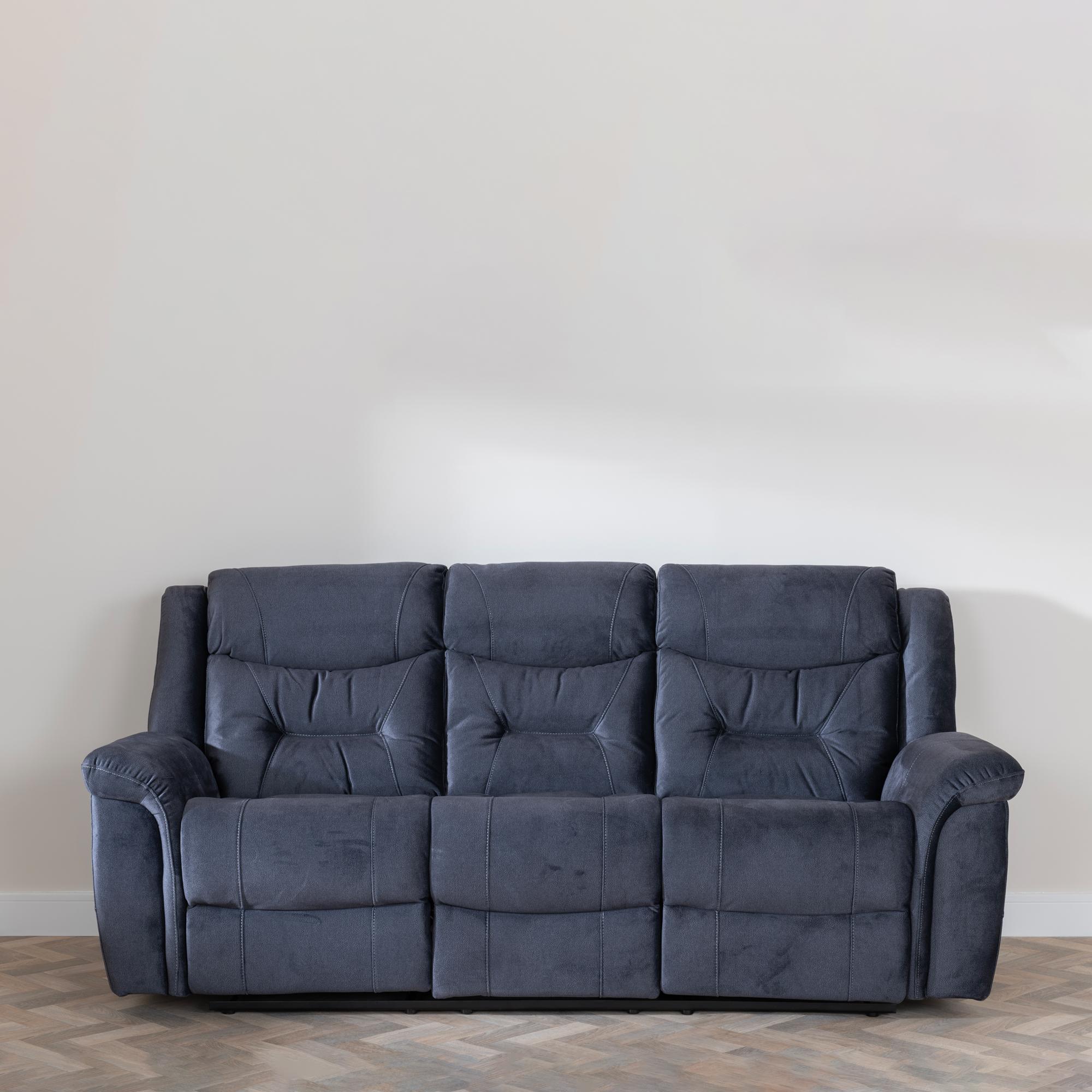 Product photograph of Dudley Silvano Blue Fabric 3 Seater Recliner Sofa from Choice Furniture Superstore.