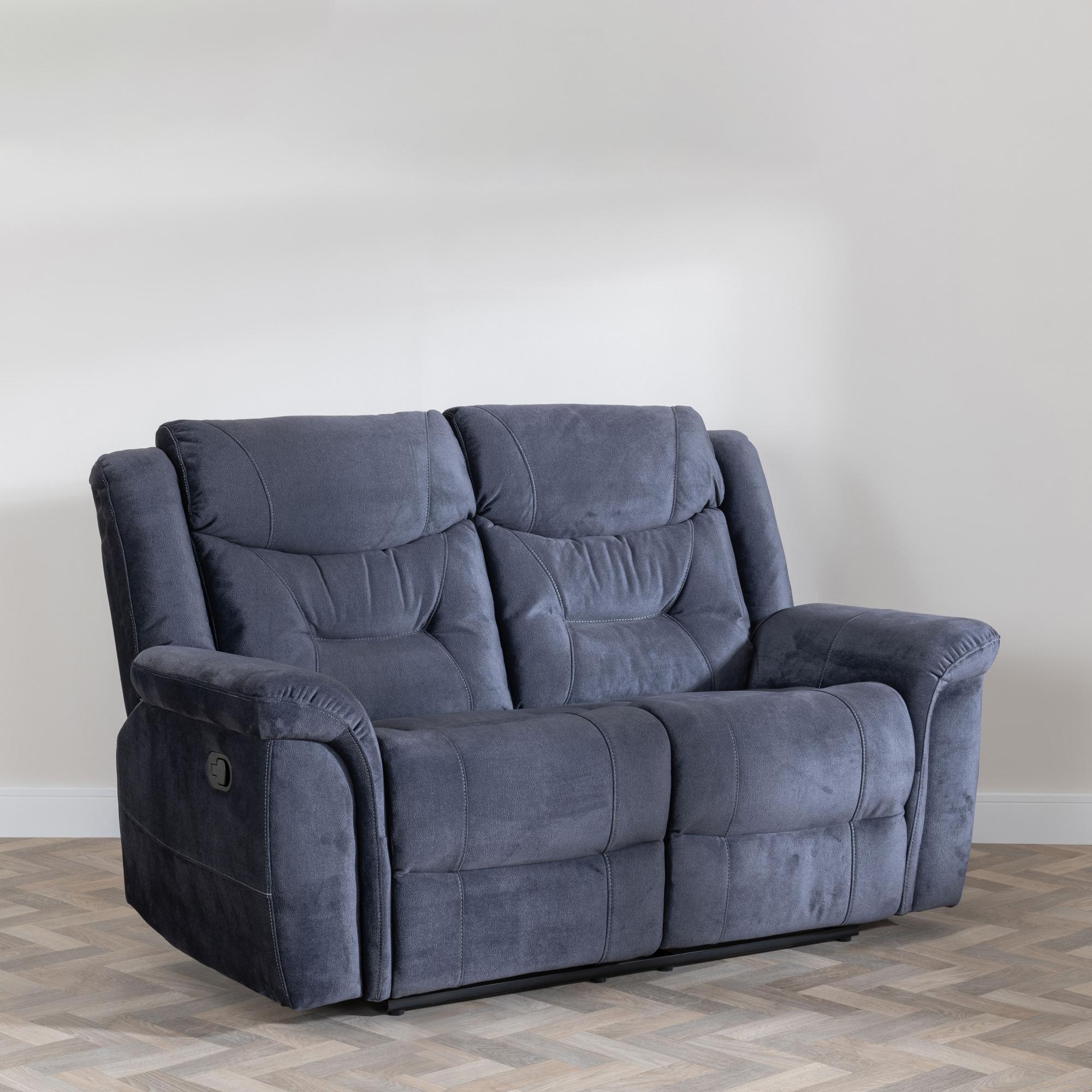 Product photograph of Dudley Silvano Blue Fabric Recliner Sofa Set from Choice Furniture Superstore.