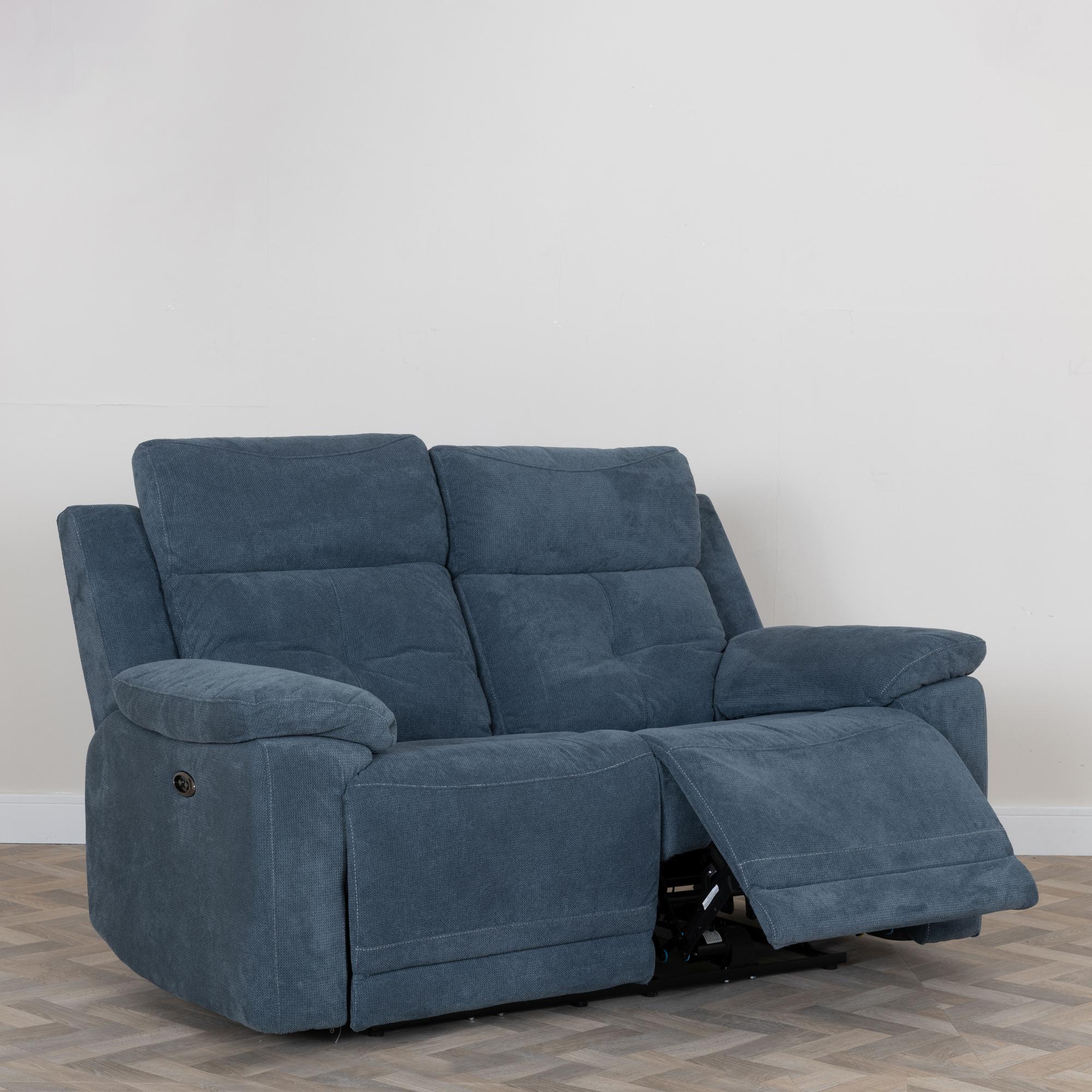 Product photograph of Augusta Ancona Blue Fabric 2 Seater Electric Recliner Sofa from Choice Furniture Superstore.