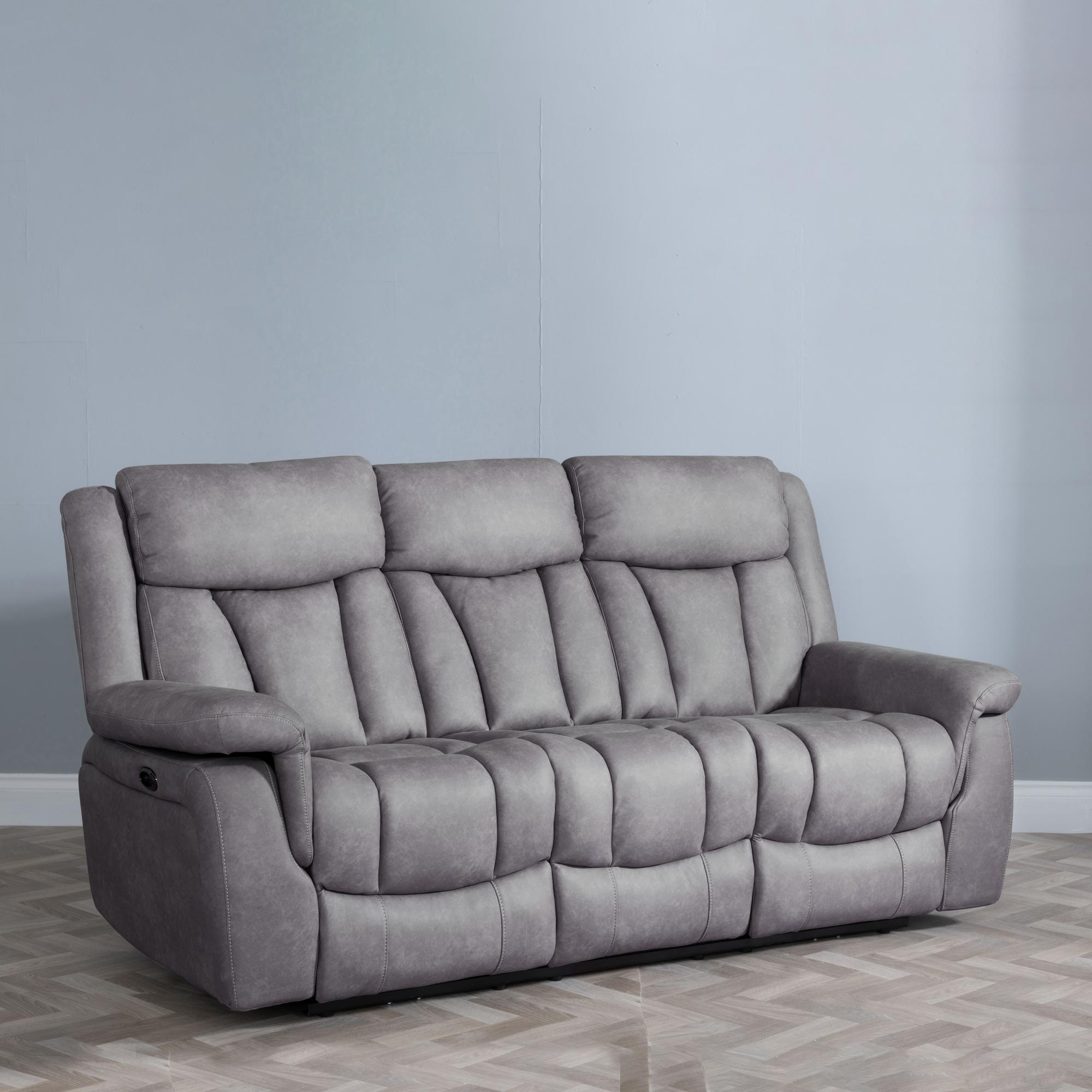 Product photograph of Dylan Grey Fabric Electric Recliner Sofa Set from Choice Furniture Superstore.