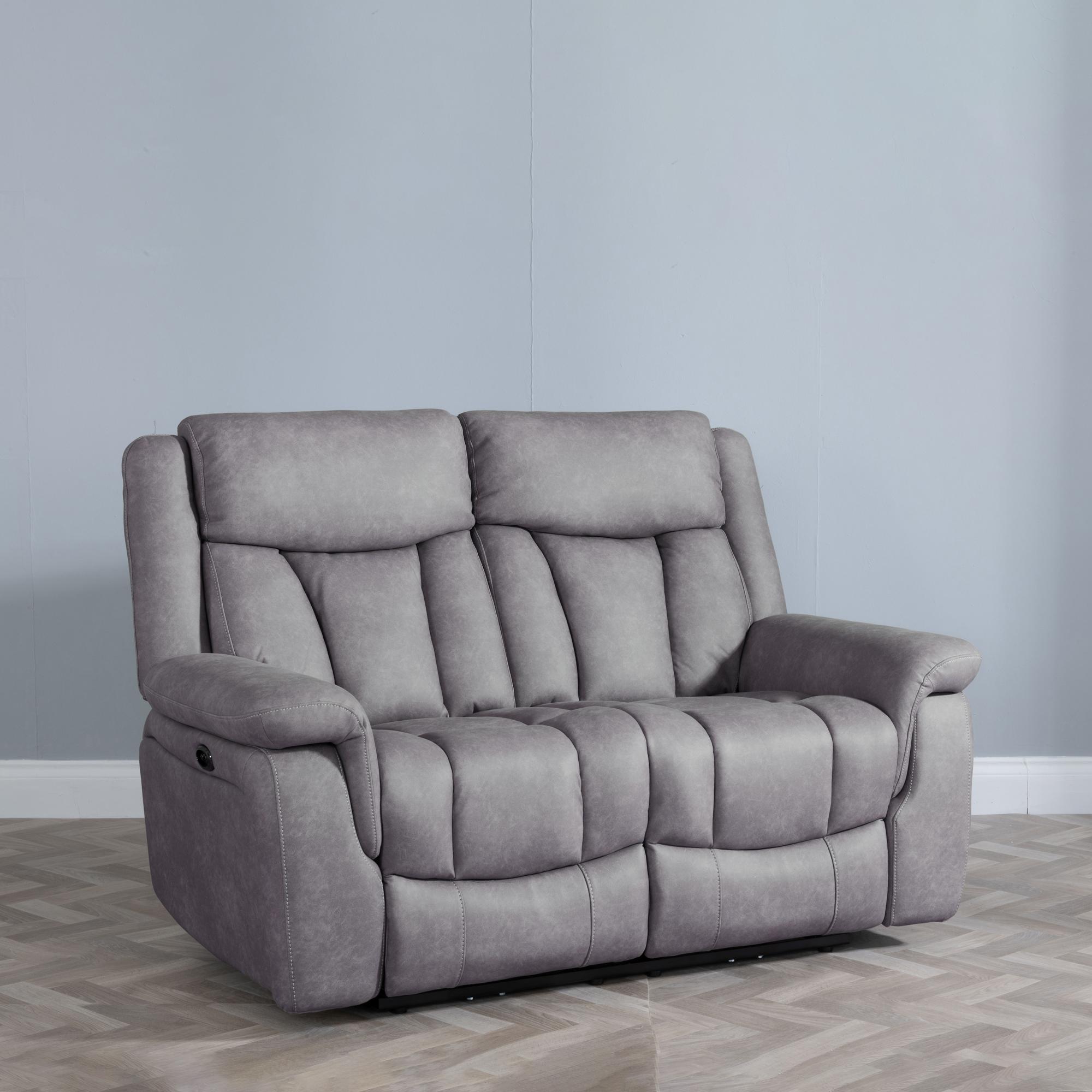 Product photograph of Dylan Grey Fabric Electric Recliner Sofa Set from Choice Furniture Superstore.