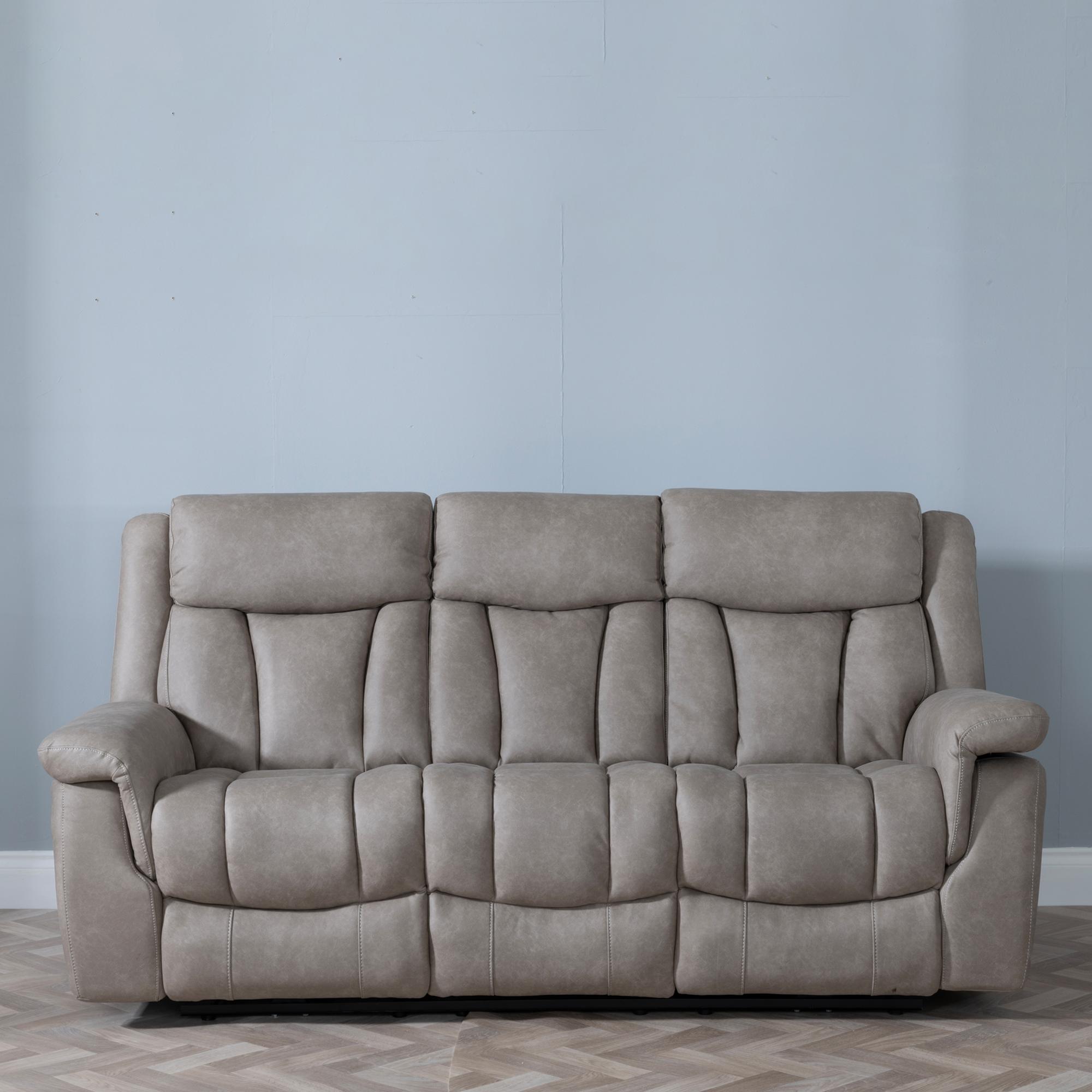 Product photograph of Dylan Sandstone Fabric Electric Recliner Sofa Set from Choice Furniture Superstore.