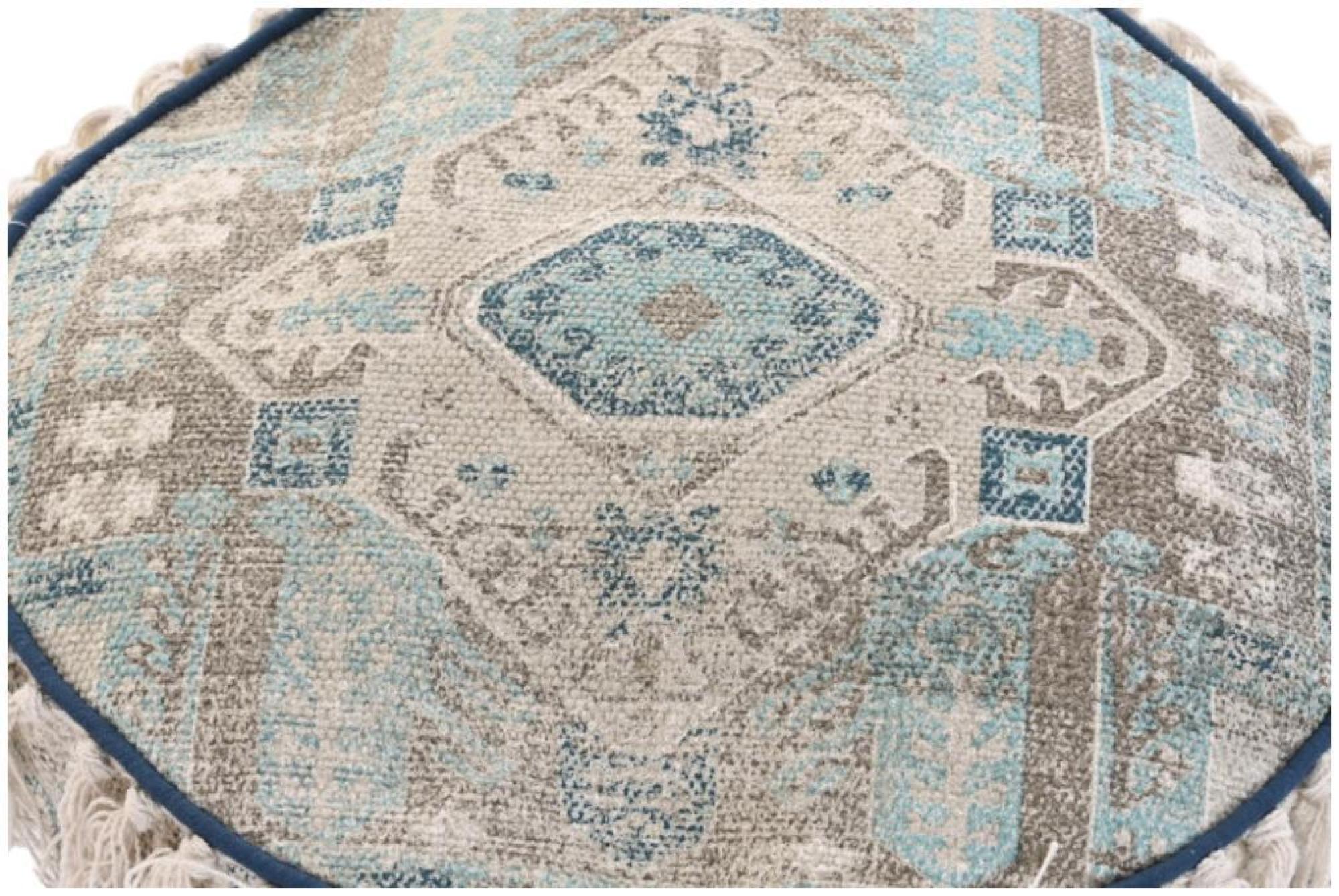 Product photograph of Pushkar Blue Cotton Round Pouff from Choice Furniture Superstore.