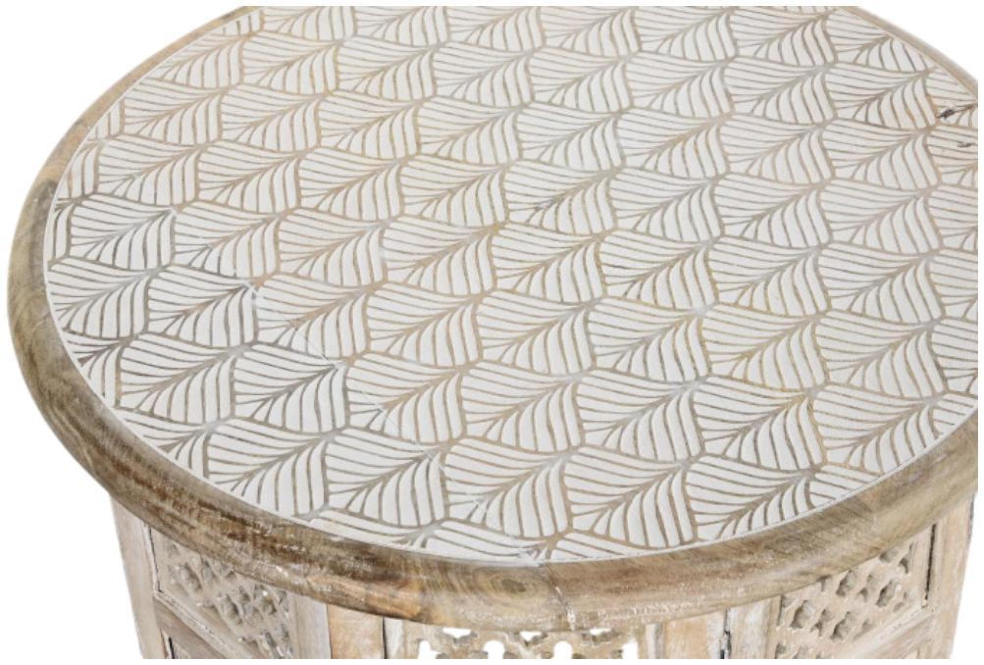 Product photograph of Yanam Brown Washed Mango Wood Carved Round Side Table from Choice Furniture Superstore.