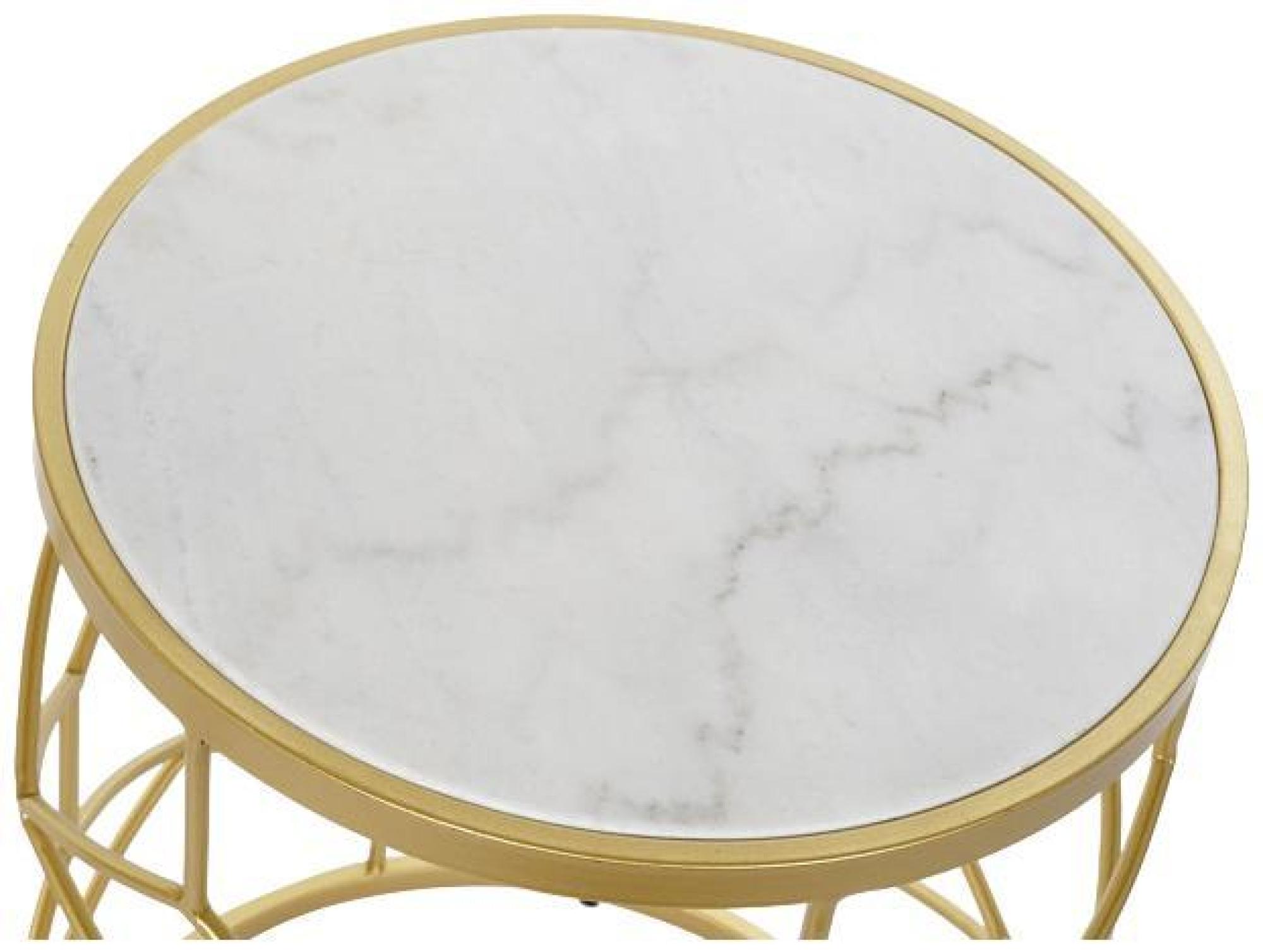 Product photograph of Bakerloo White Marble Gold Base Round Set Of 2 Side Table from Choice Furniture Superstore.