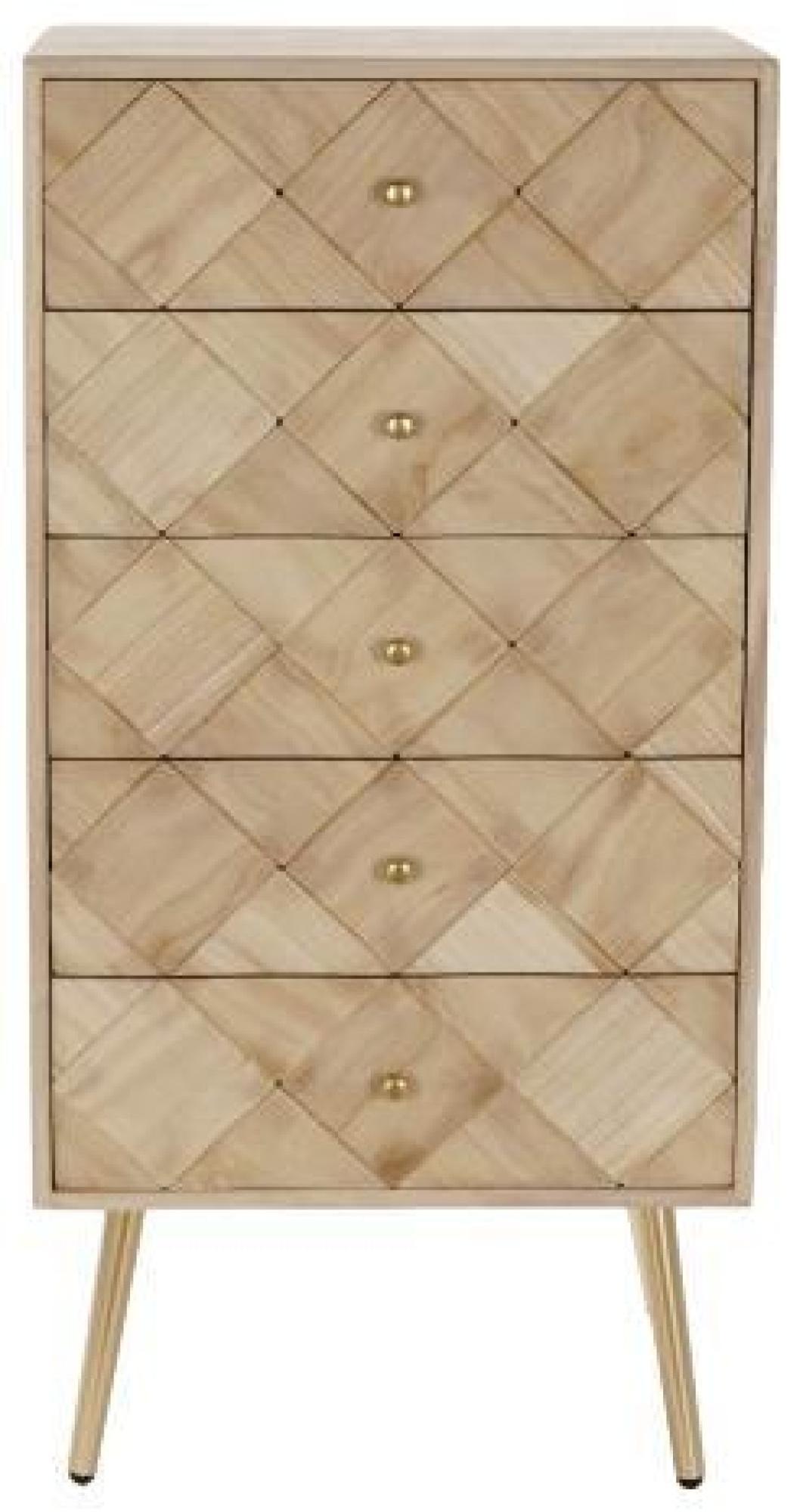 Product photograph of Mid Century Wooden Parquet 5 Drawer Narrow Chest from Choice Furniture Superstore.