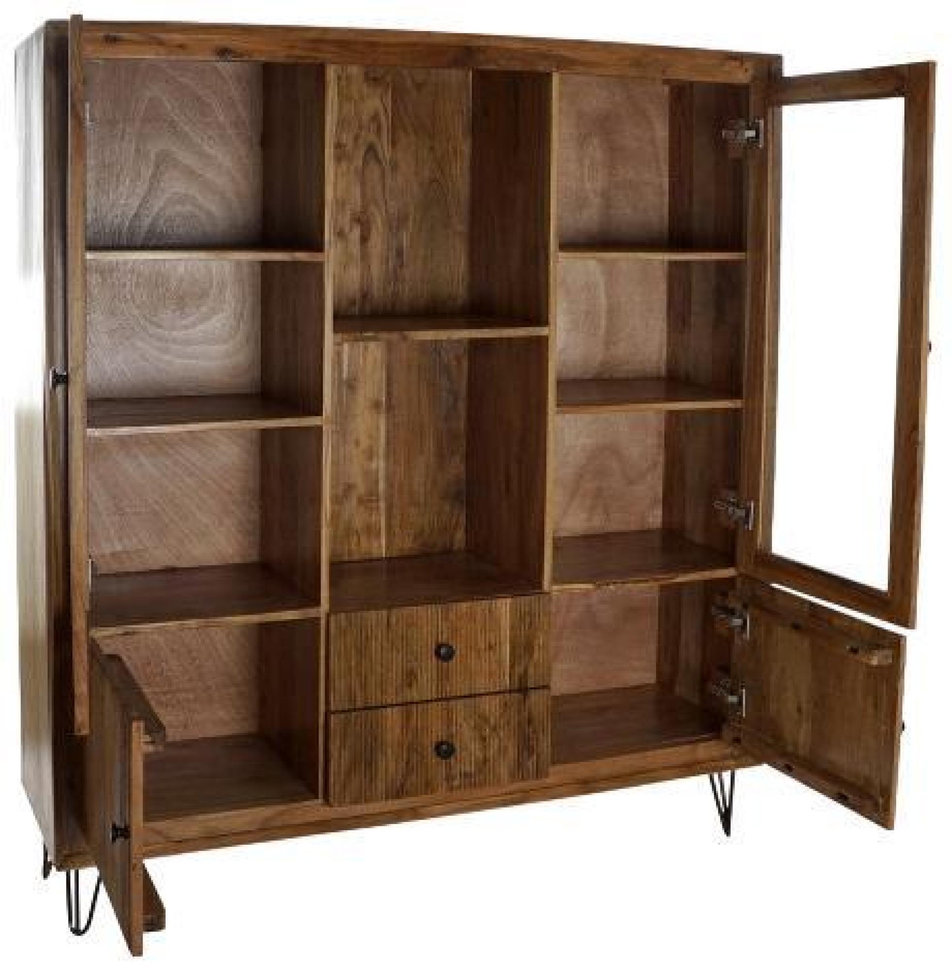 Product photograph of Chloe Brown Acacia Wood 4 Door Glass Bookcase from Choice Furniture Superstore.