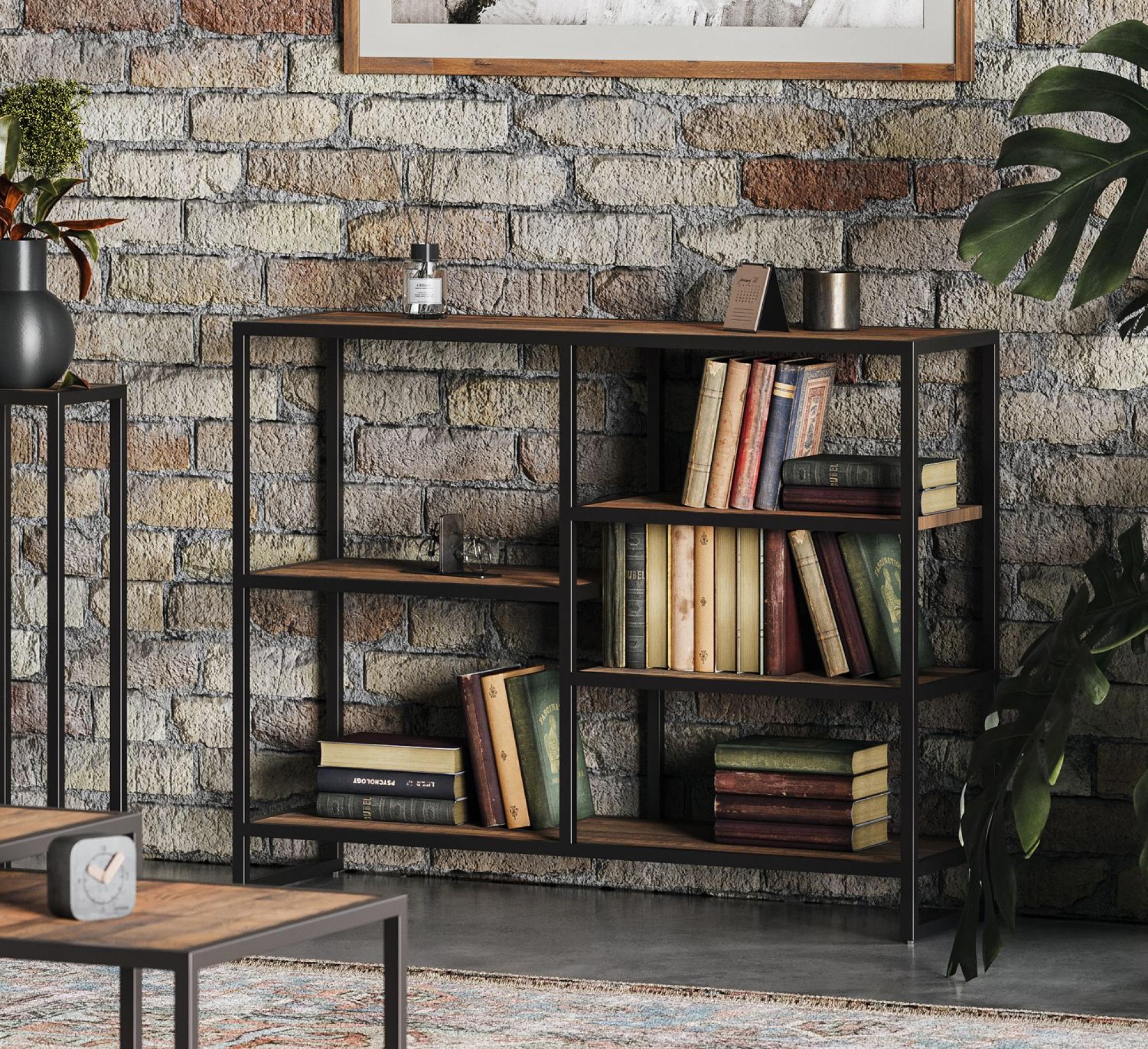 Product photograph of Ooki Reclaimed Wood Low Bookcase from Choice Furniture Superstore.