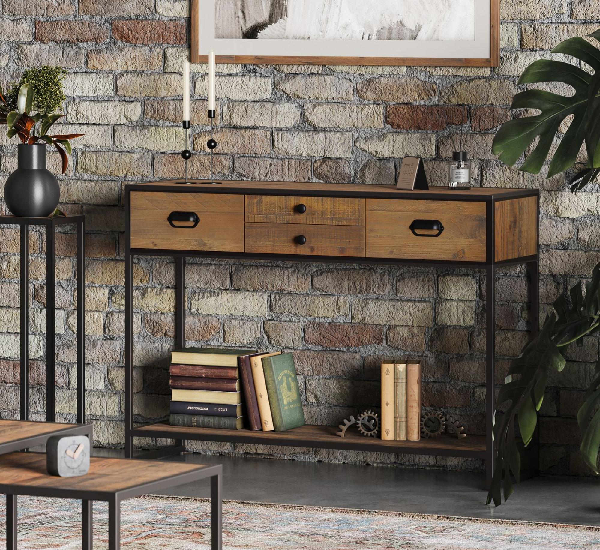 Product photograph of Ooki Reclaimed Wood 4 Drawer Console Table from Choice Furniture Superstore.