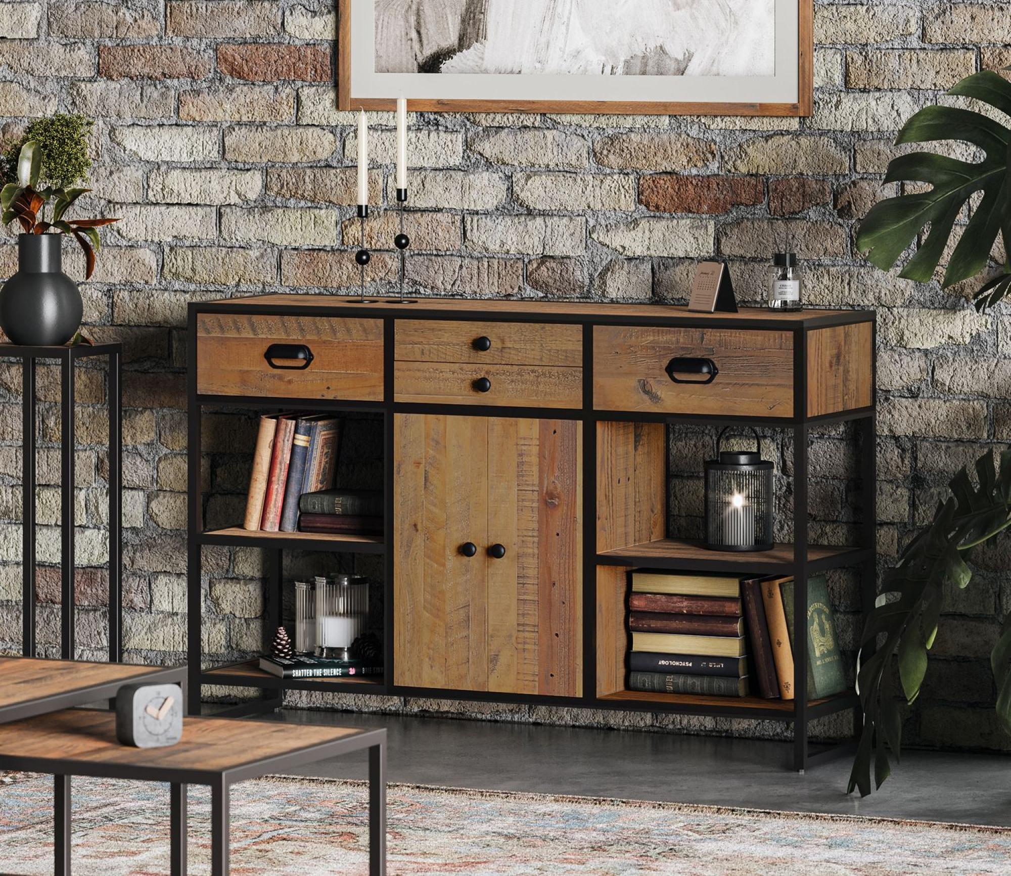 Product photograph of Ooki Reclaimed Wood 2 Door Console Table from Choice Furniture Superstore.