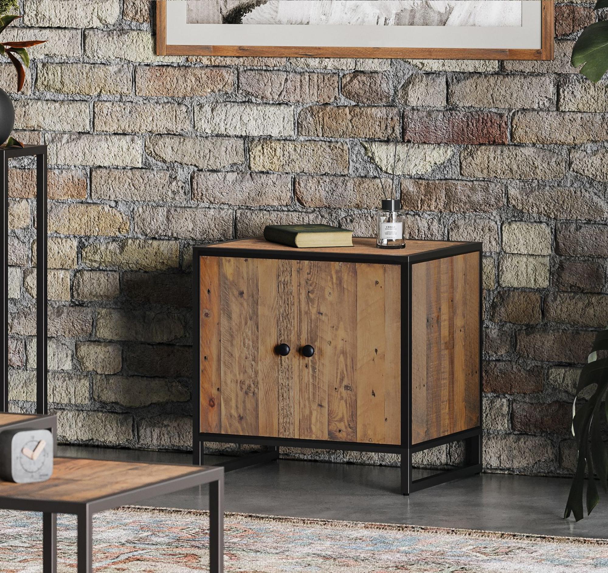 Product photograph of Ooki Modular Reclaimed Wood 2 Door Low Cupboard from Choice Furniture Superstore.