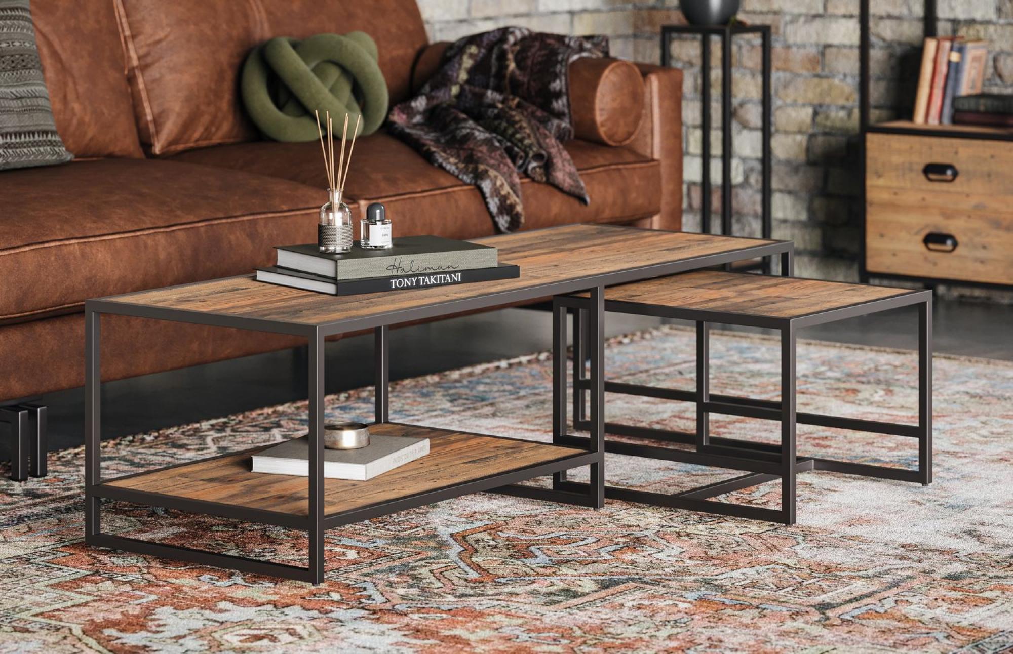 Product photograph of Ooki Reclaimed Wood Coffee Table With Side Table from Choice Furniture Superstore.