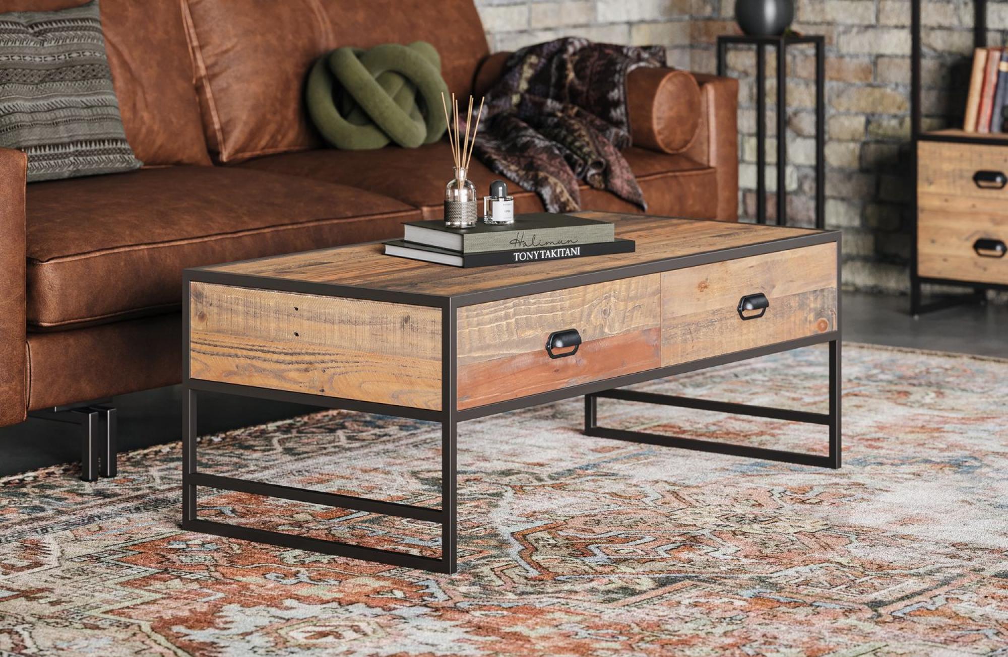 Product photograph of Ooki Reclaimed Wood 4 Drawer Coffee Table from Choice Furniture Superstore.