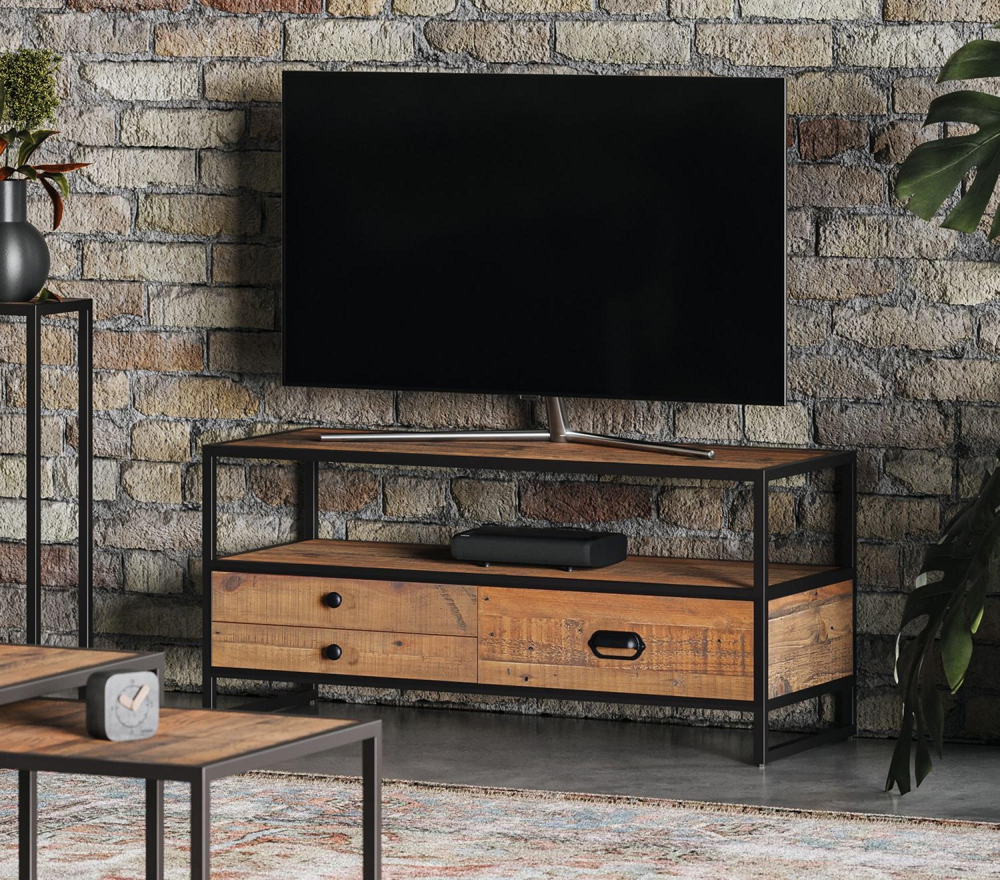Product photograph of Ooki Reclaimed Wood 3 Drawer Tv Unit from Choice Furniture Superstore.