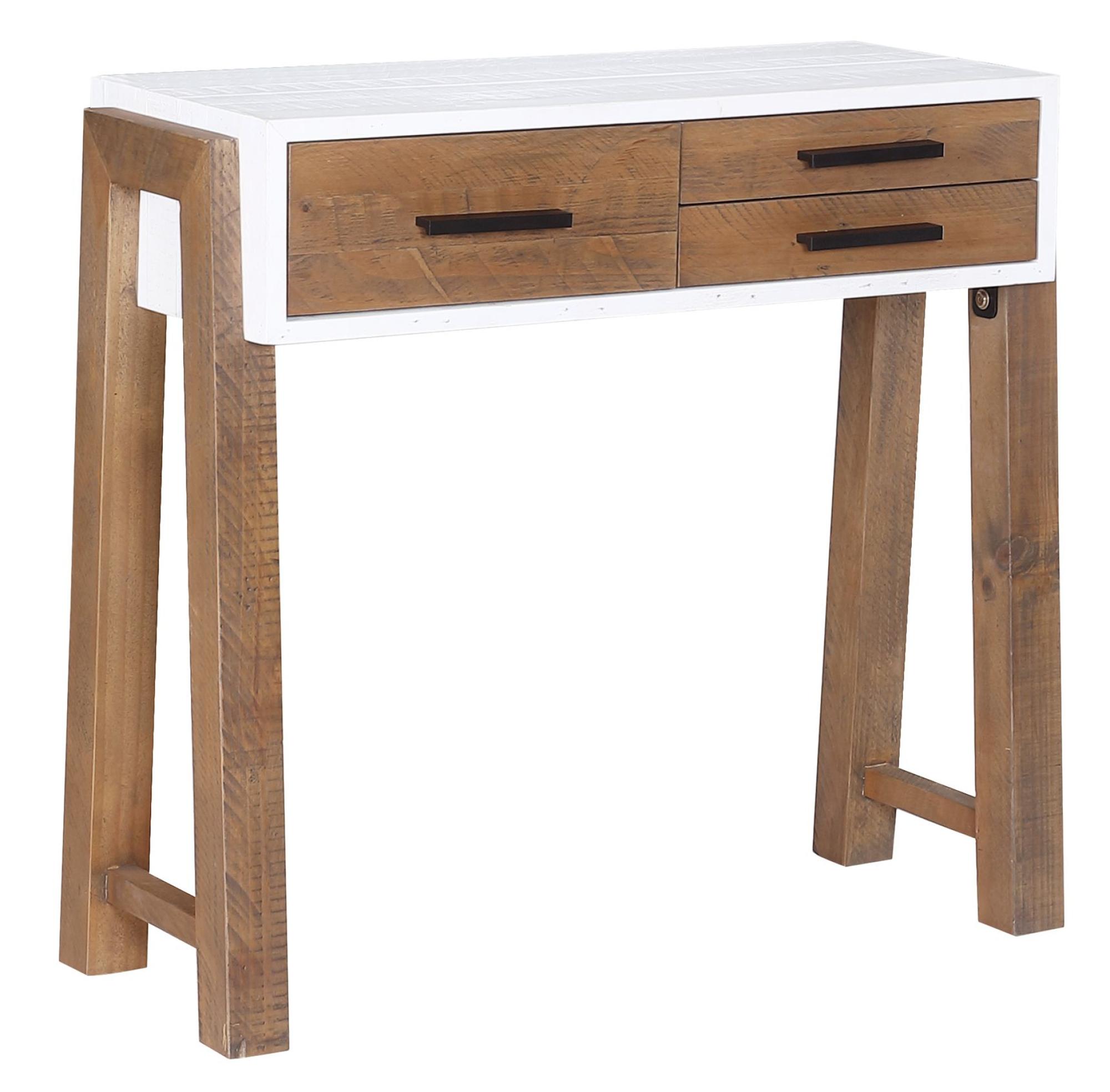 Product photograph of Trinity Reclaimed Wood And White 3 Drawer Console Table from Choice Furniture Superstore.