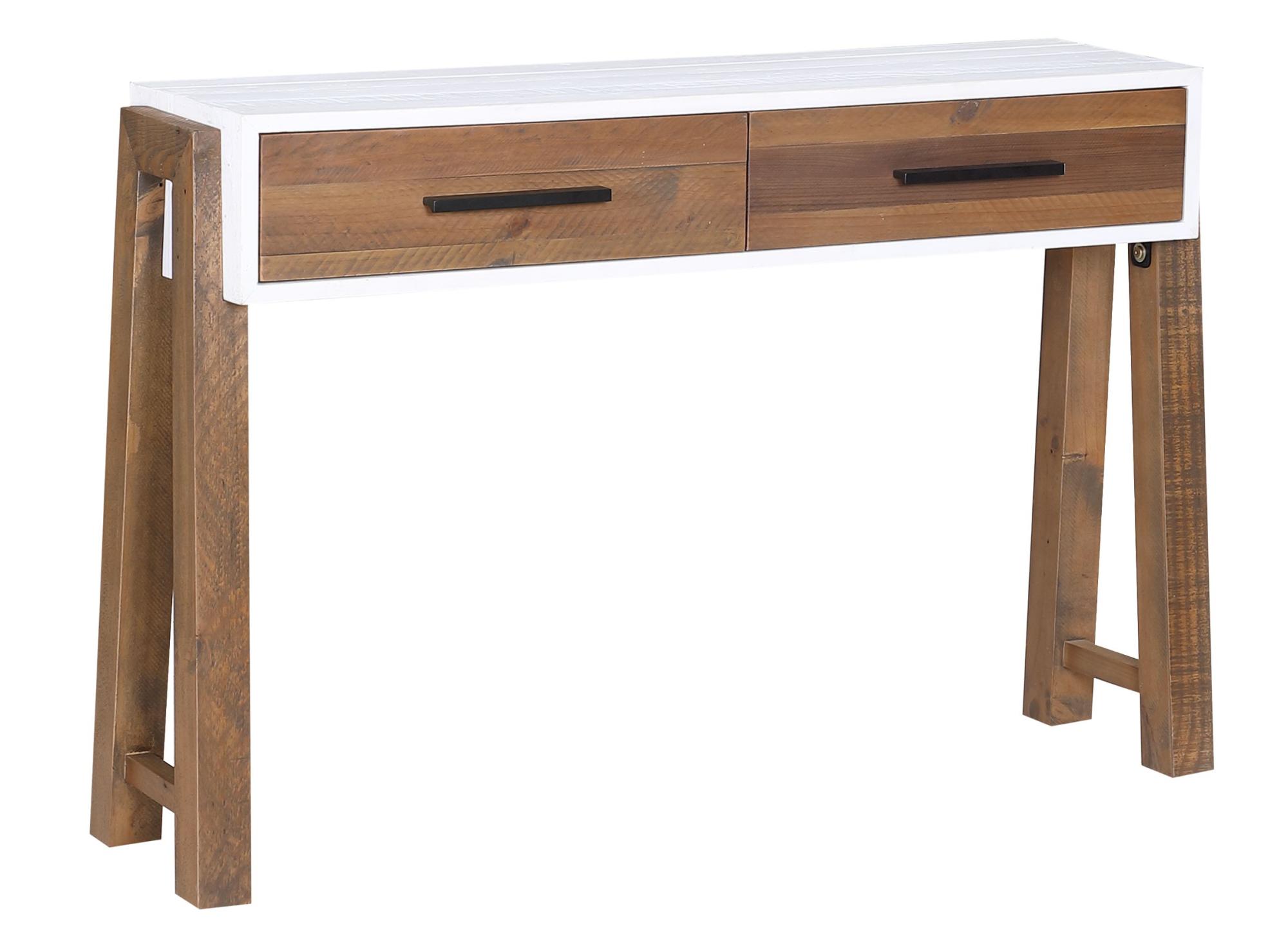 Product photograph of Trinity Reclaimed Wood And White 2 Drawer Console Table from Choice Furniture Superstore.