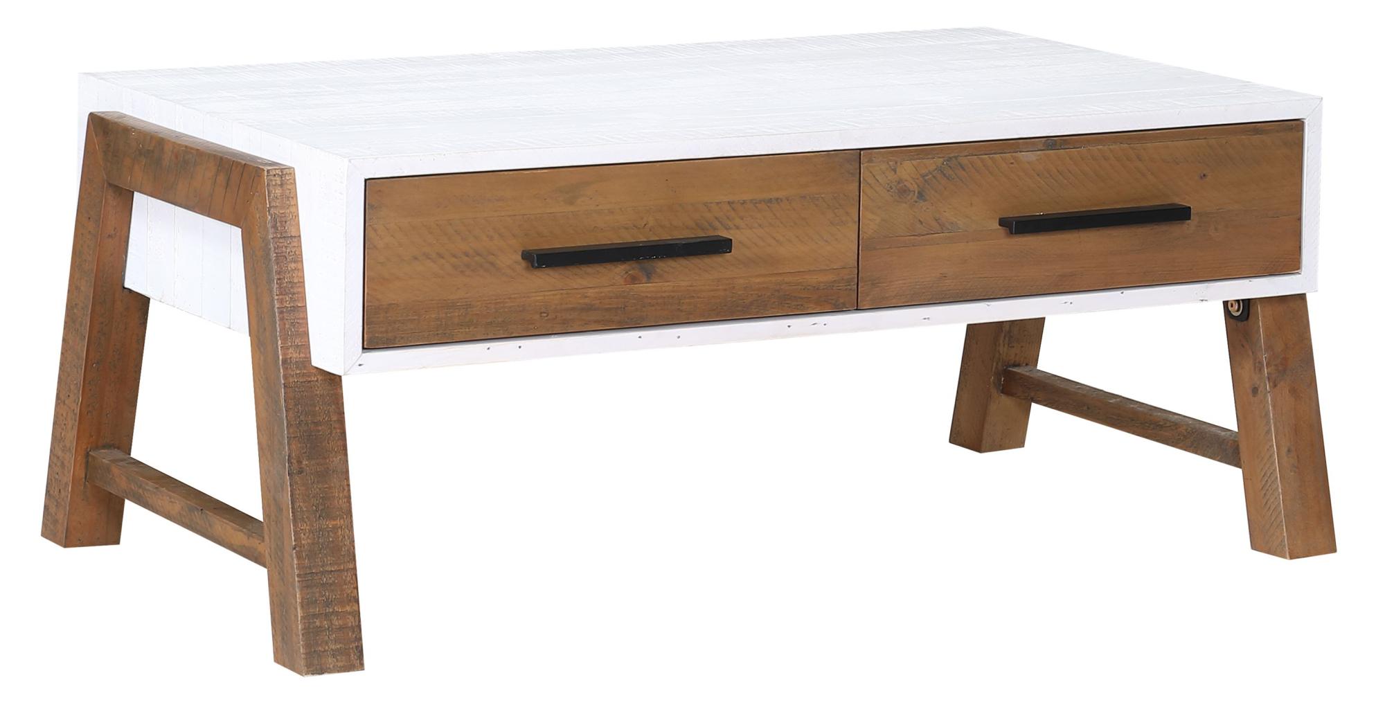 Product photograph of Trinity Reclaimed Wood And White 2 Drawer Coffee Table from Choice Furniture Superstore.