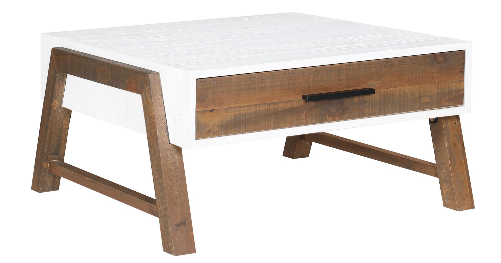 Product photograph of Trinity Reclaimed Wood And White 1 Drawer Square Coffee Table from Choice Furniture Superstore.