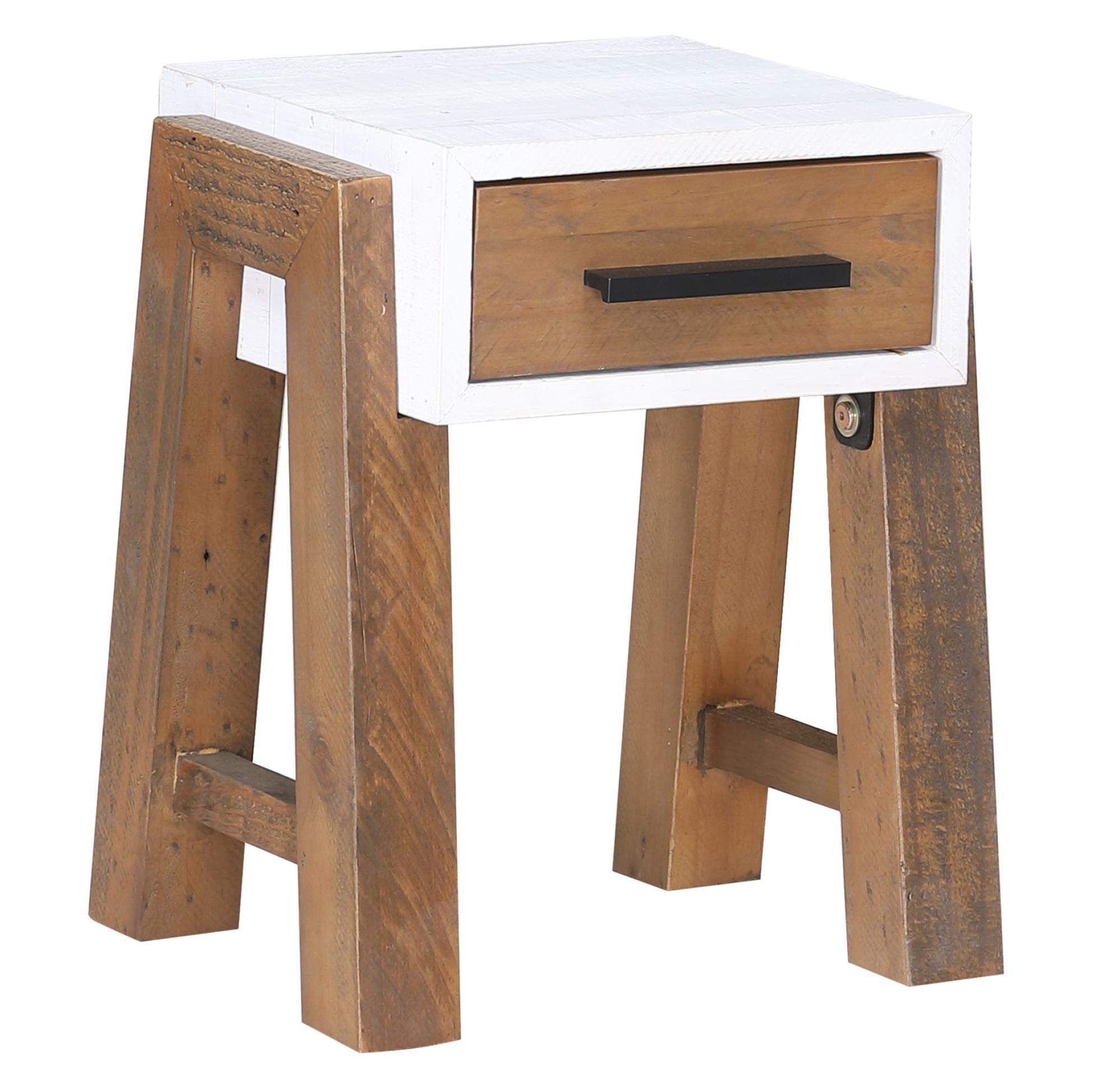 Product photograph of Trinity Reclaimed Wood And White 1 Drawer Side Table from Choice Furniture Superstore.