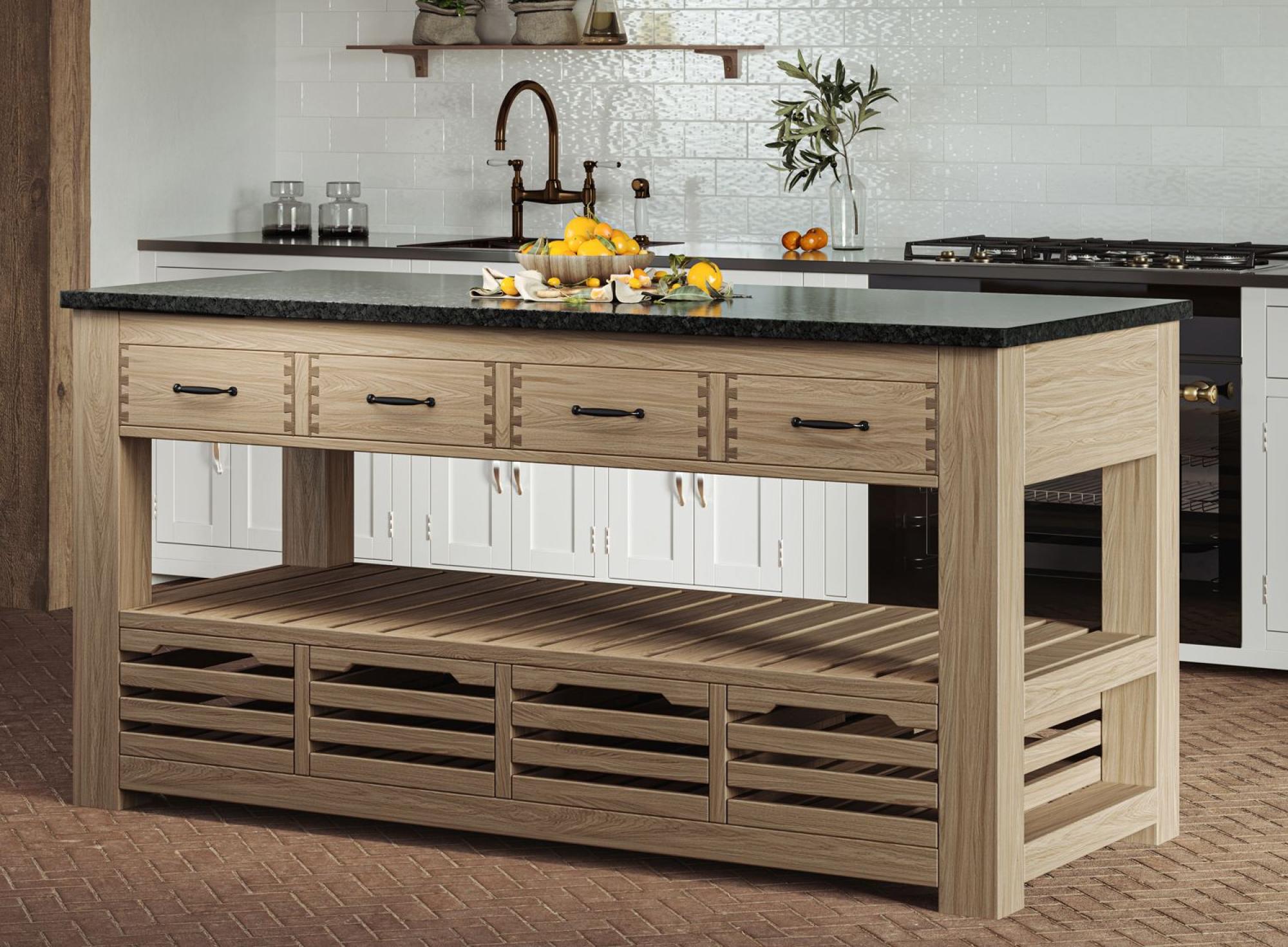 Product photograph of Oak 8 Drawer Kitchen Island With Black Granite Top from Choice Furniture Superstore.