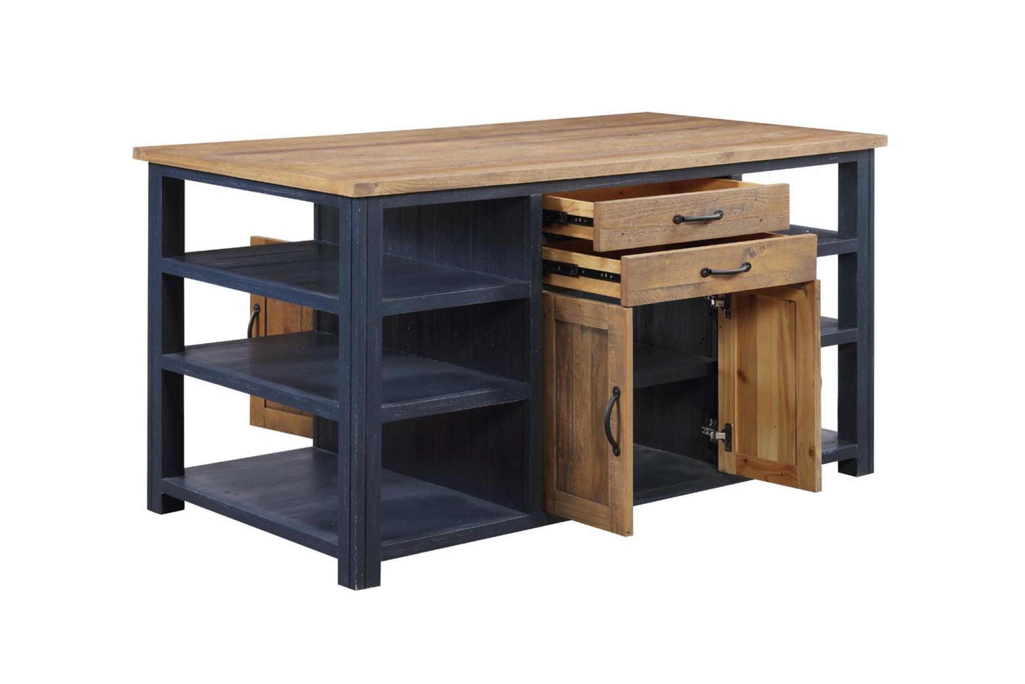 Product photograph of Splash Of Blue Reclaimed Wood 4 Drawer Kitchen Island from Choice Furniture Superstore.