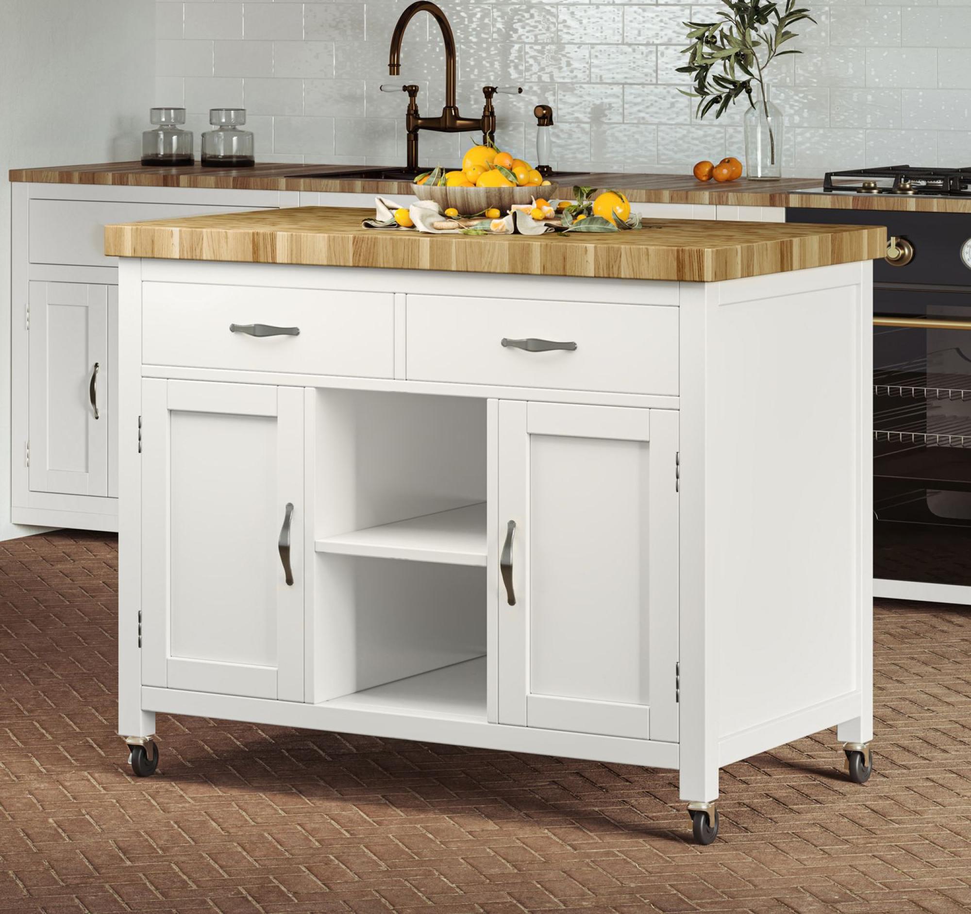 Product photograph of White Kitchen Island With Butchers Block from Choice Furniture Superstore.