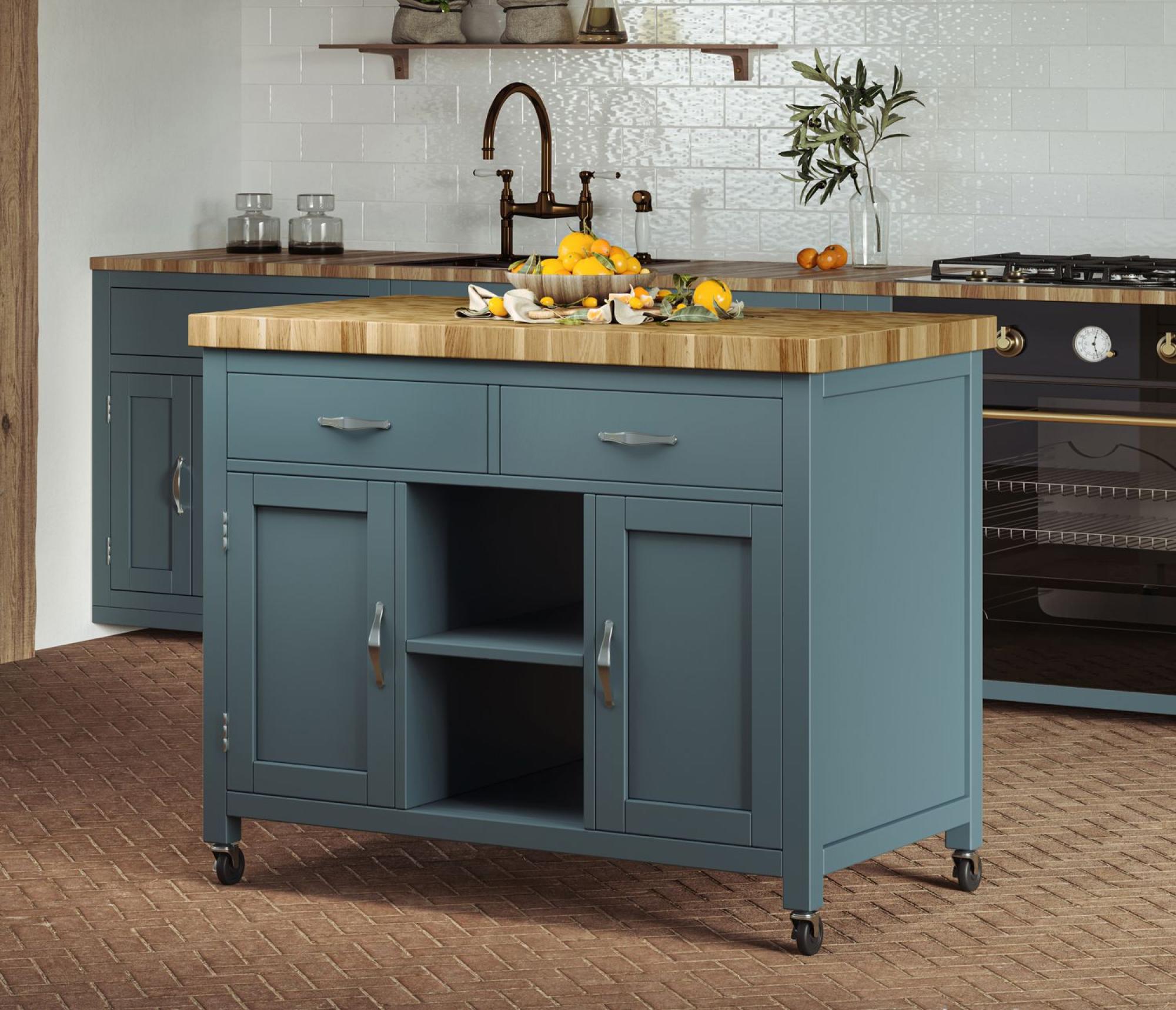 Product photograph of Blue Kitchen Island With Butchers Block from Choice Furniture Superstore.