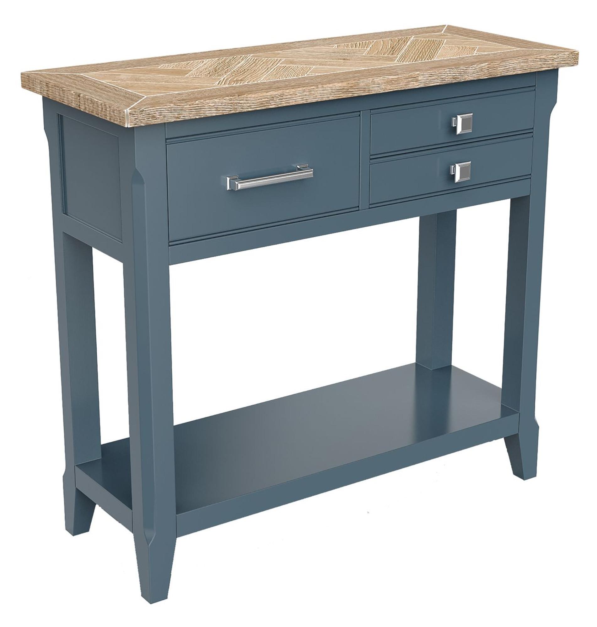 Product photograph of Signature Blue 3 Drawer Console Table from Choice Furniture Superstore.