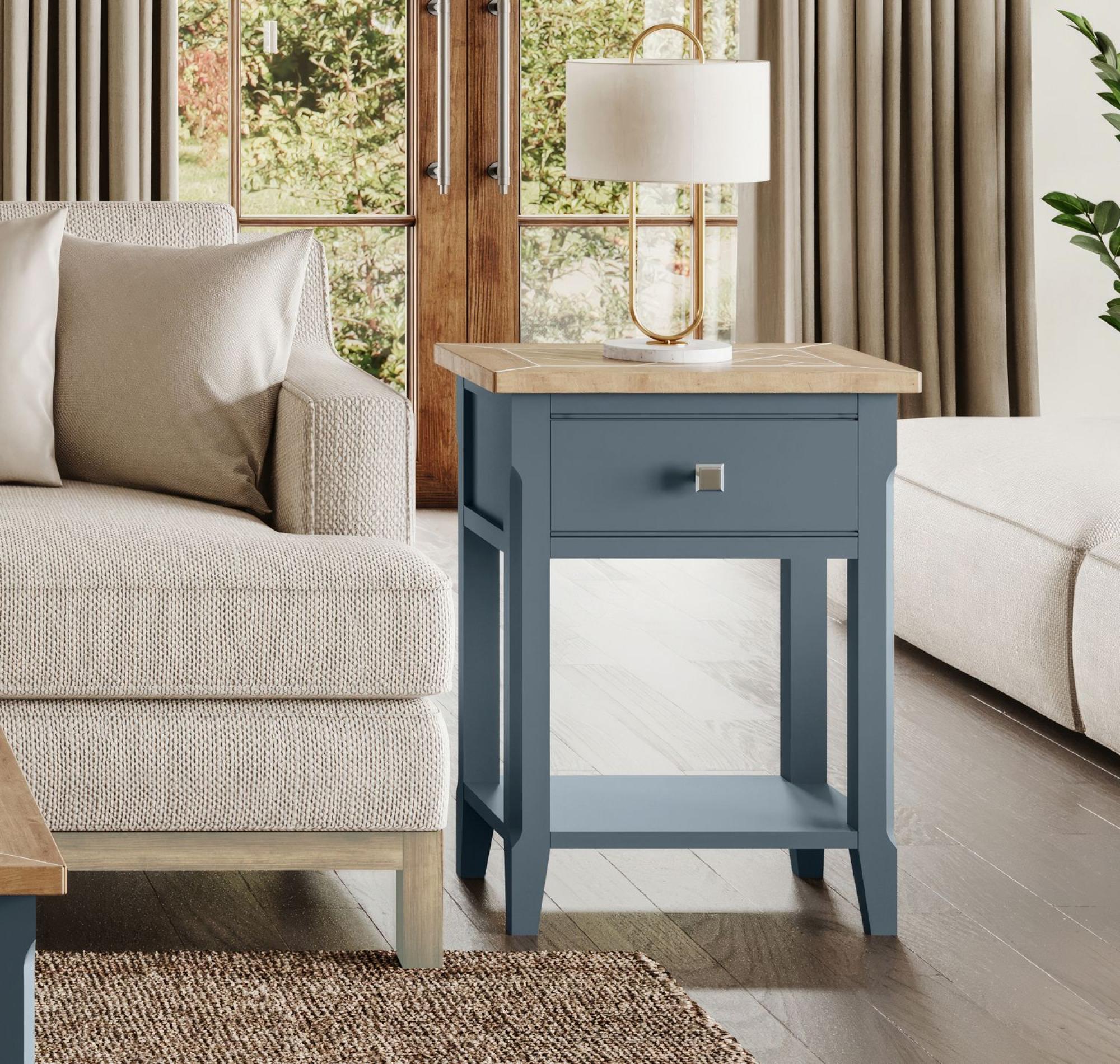 Product photograph of Signature Blue 1 Drawer Lamp Table from Choice Furniture Superstore.