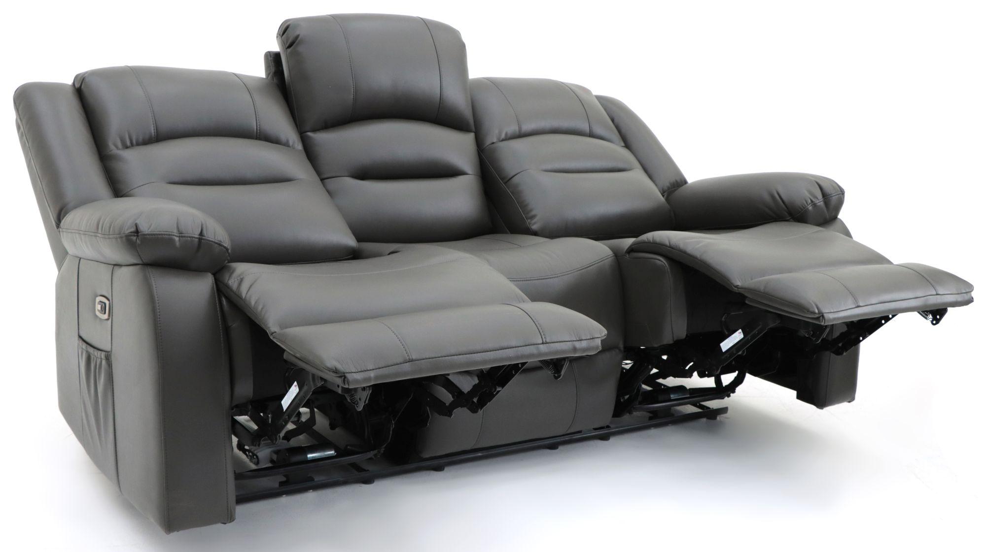 Product photograph of Alva Grey Faux Leather Electric Recliner 3 Seater Sofa from Choice Furniture Superstore.