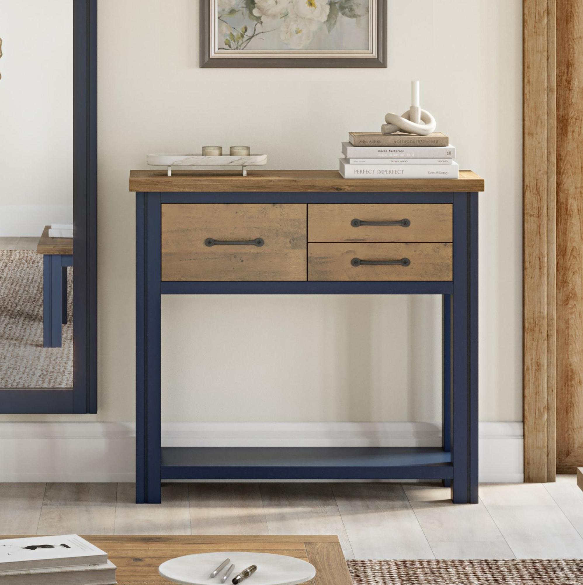 Product photograph of Splash Of Blue 3 Drawer Console Table from Choice Furniture Superstore.