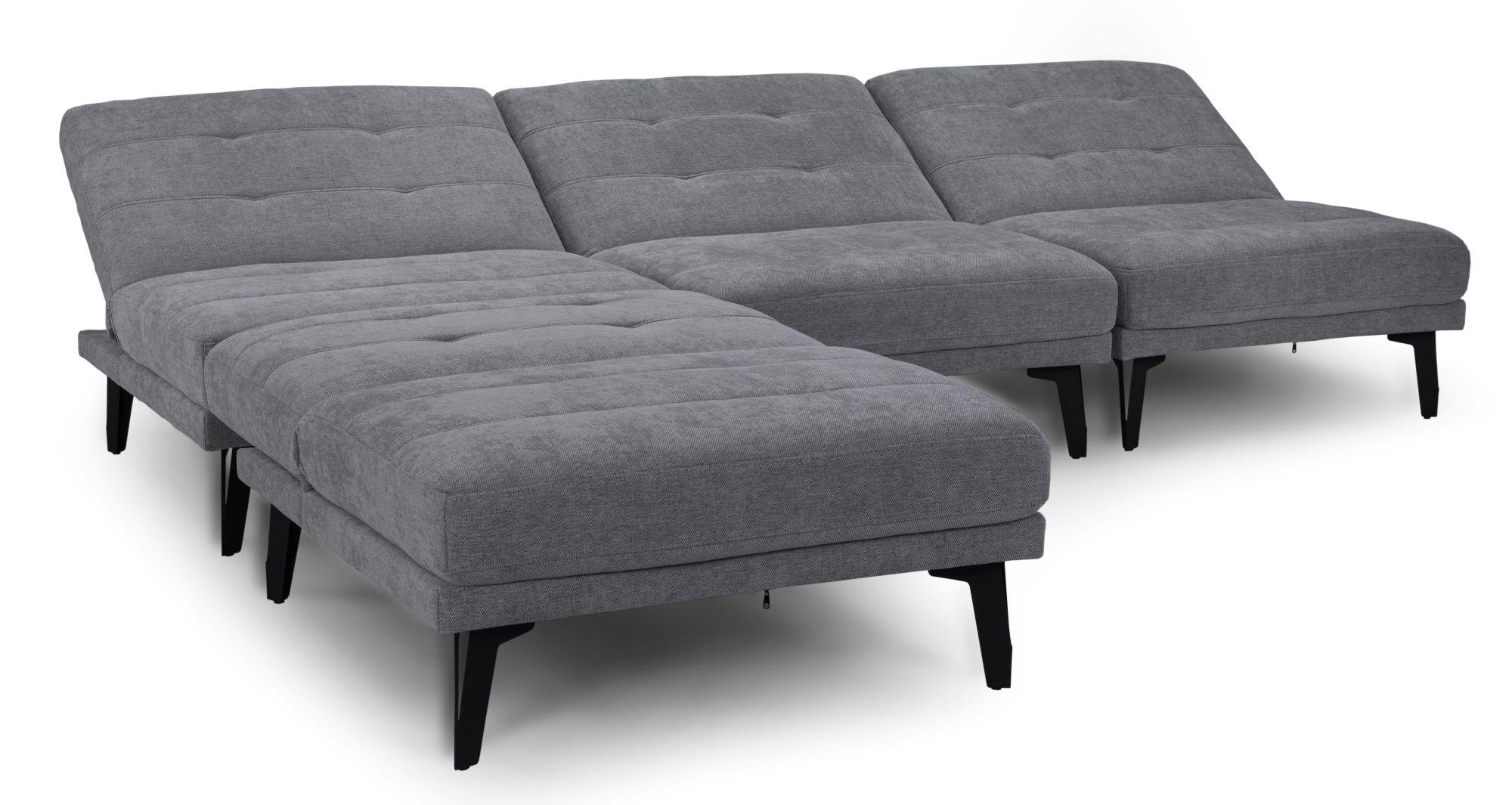 Product photograph of Calina Dark Grey Fabric Universal Click Clack Chaise Corner Sofabed from Choice Furniture Superstore.