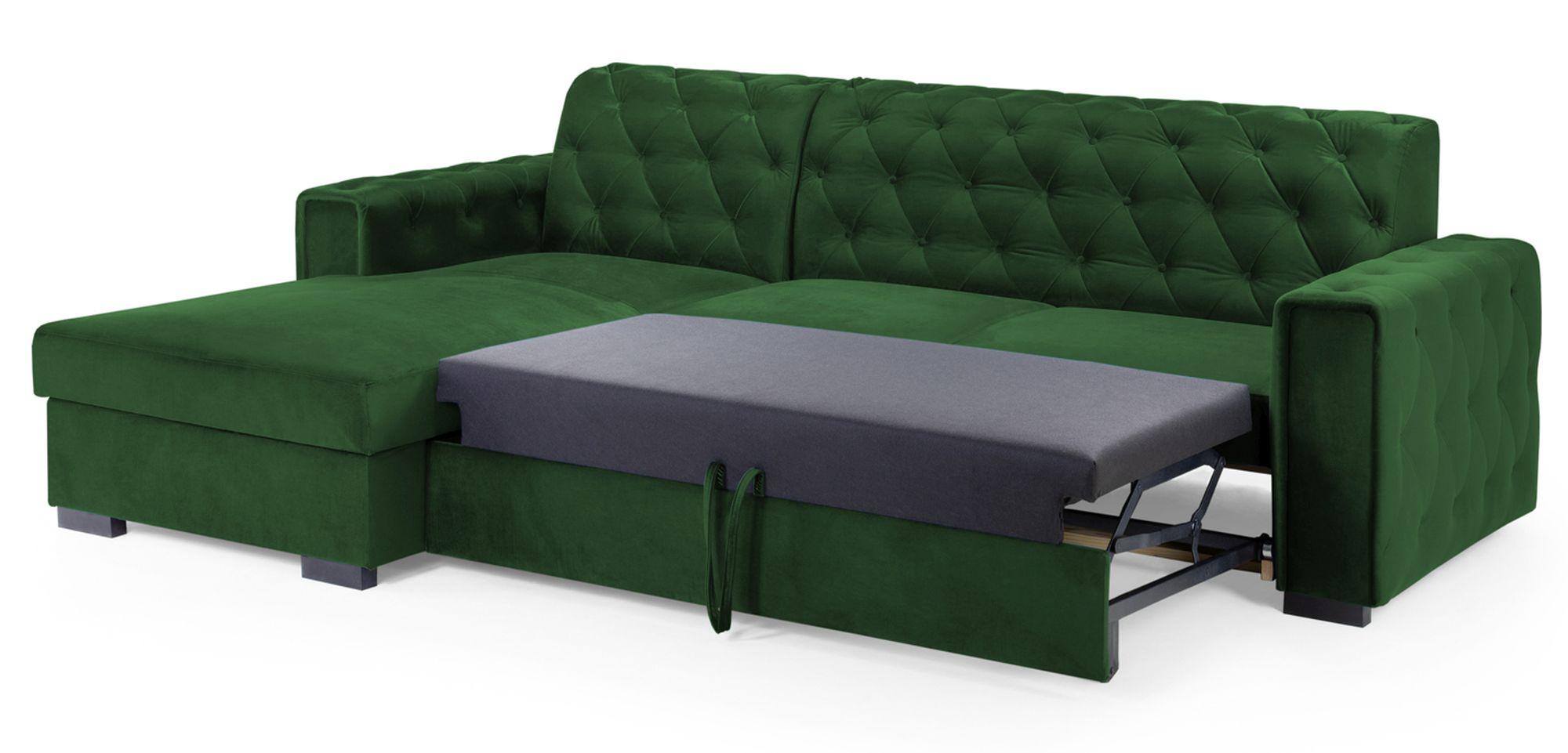 Product photograph of Reva Green Fabric Left Hand Facing Pull Out Corner Sofabed With Storage from Choice Furniture Superstore.