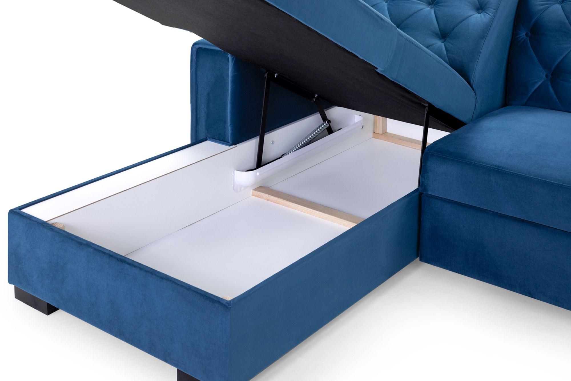 Product photograph of Reva Blue Fabric Left Hand Facing Pull Out Corner Sofabed With Storage from Choice Furniture Superstore.