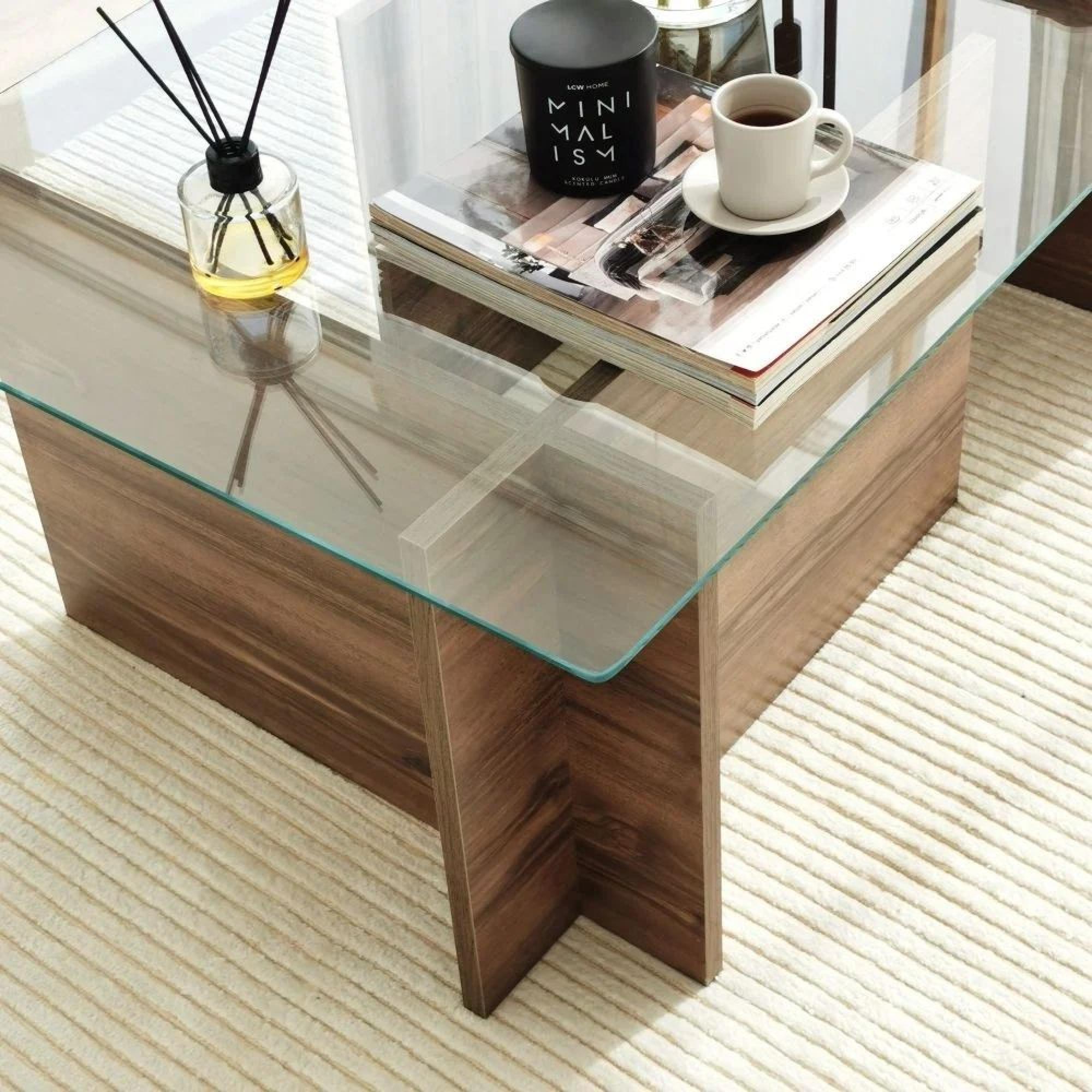 Product photograph of Clearance - Ecorse Glass And Walnut Large Coffee Table - Fss14436 from Choice Furniture Superstore.