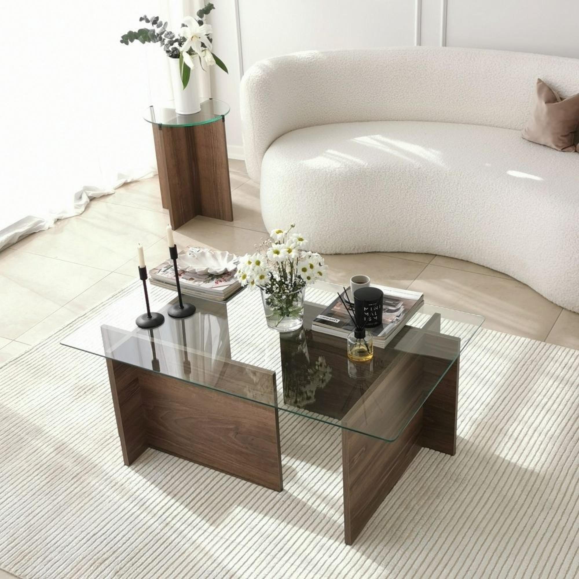 Product photograph of Clearance - Ecorse Glass And Walnut Large Coffee Table - Fss14436 from Choice Furniture Superstore.