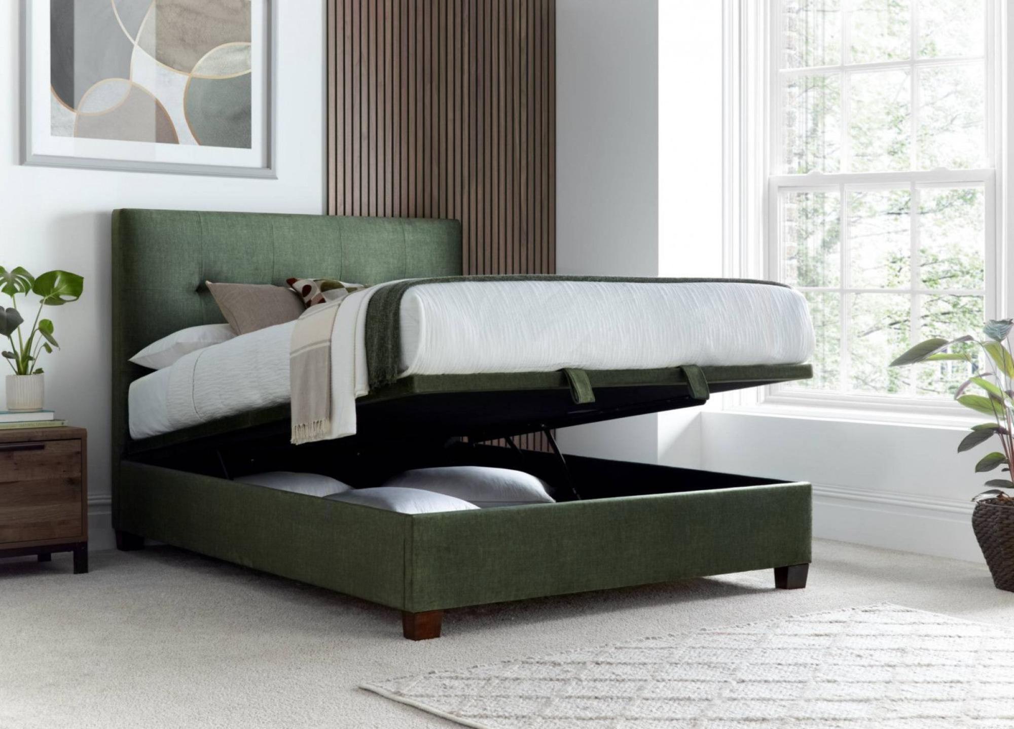 Product photograph of Kaydian Walkworth Winter Moss Green Fabric Ottoman Storage Bed from Choice Furniture Superstore.