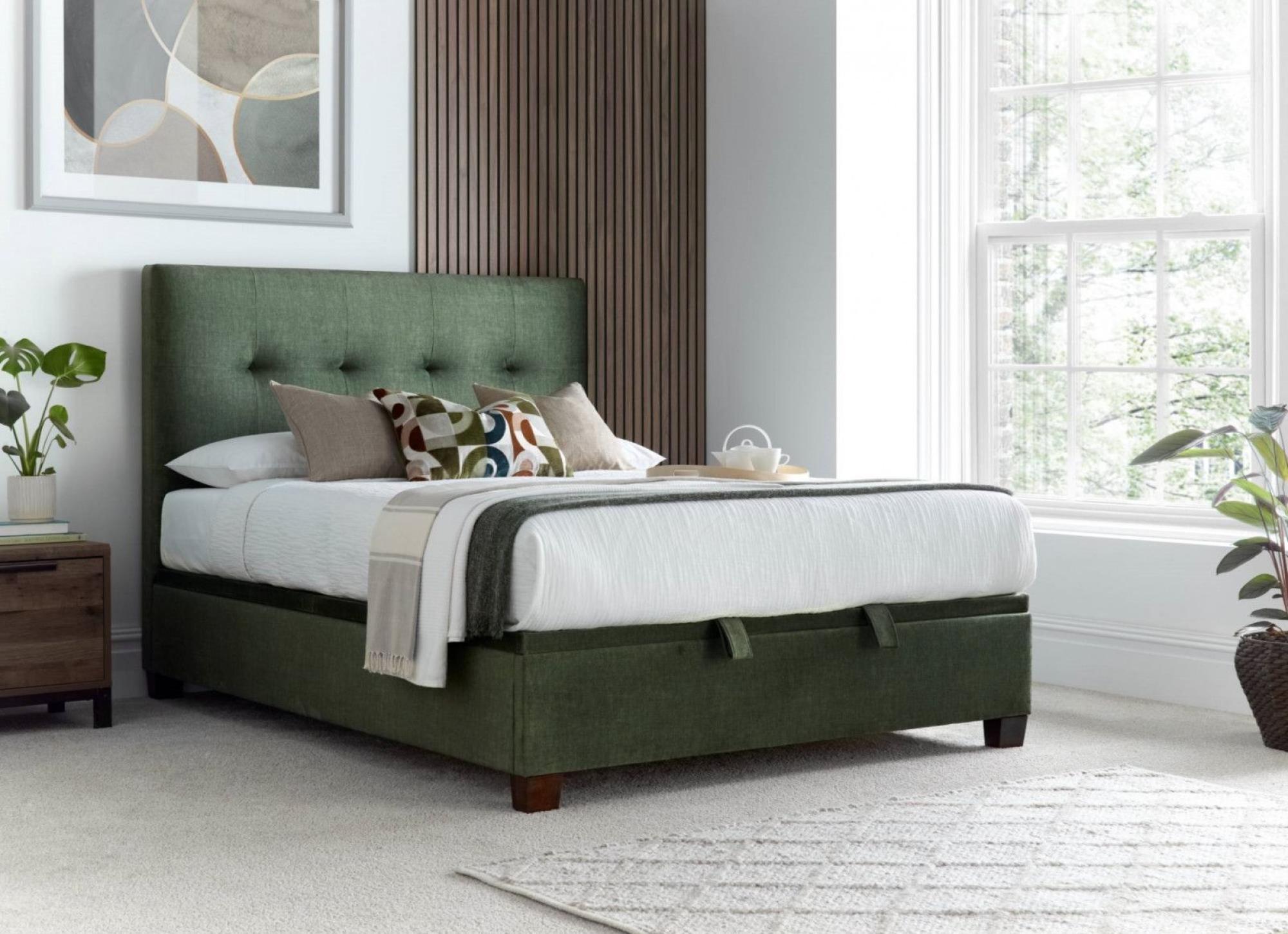 Product photograph of Kaydian Walkworth Winter Moss Green Fabric Ottoman Storage Bed from Choice Furniture Superstore.