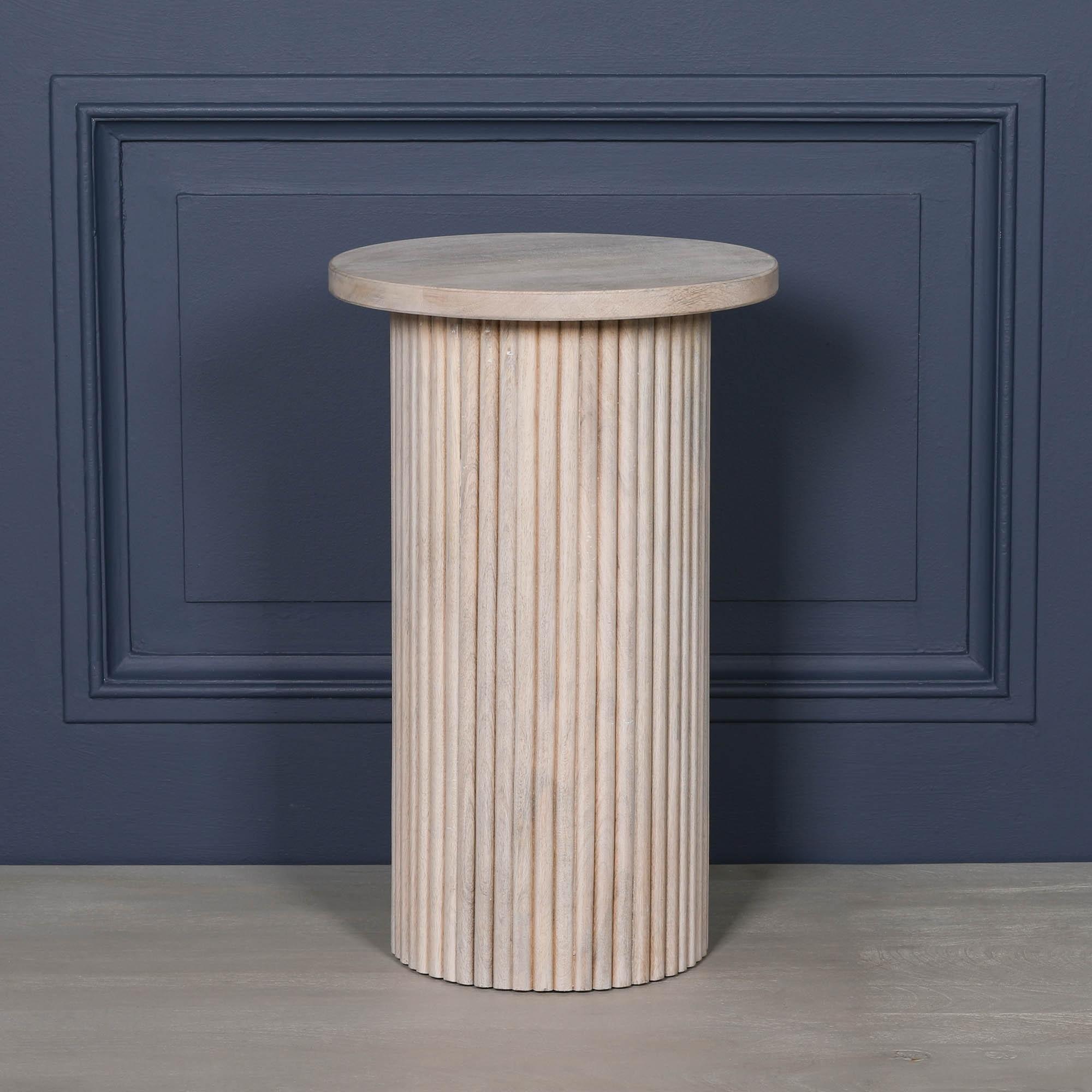 Product photograph of Ribbed Wooden Round Occasional Side Table from Choice Furniture Superstore.