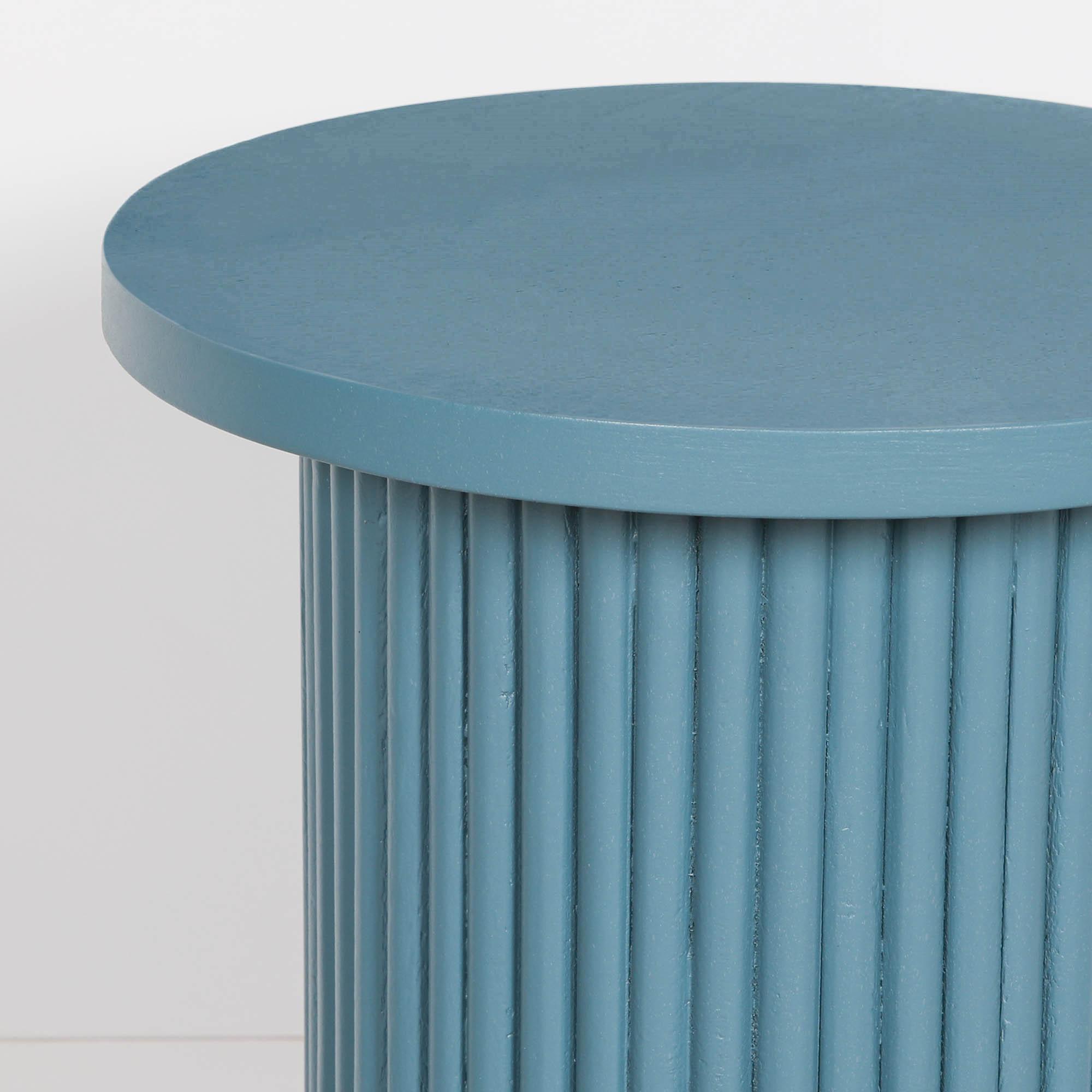 Product photograph of Ribbed Ocean Blue Round Occasional Side Table from Choice Furniture Superstore.